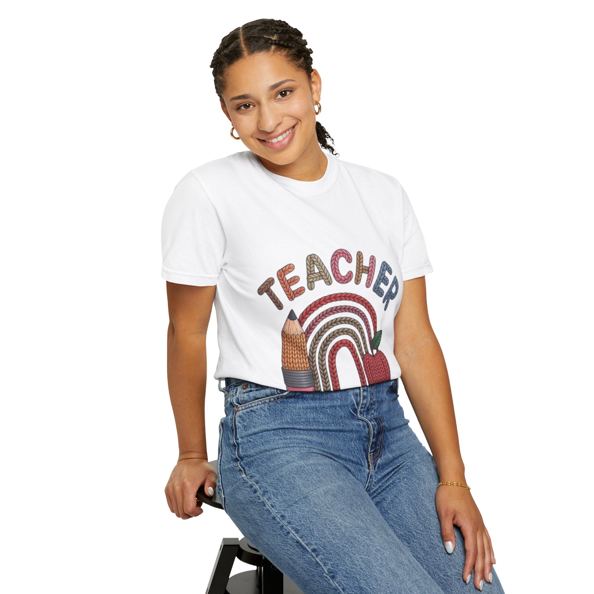 Teacher Rainbow Pencil & Apple T-Shirt — Back-to-School Gift for Educators