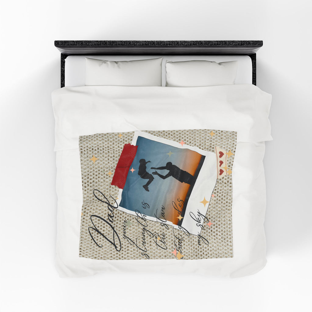 Dad Photo Collage Velveteen Plush Blanket  “Dad, your strength is the star that rules my sky” Great Christmas Gift