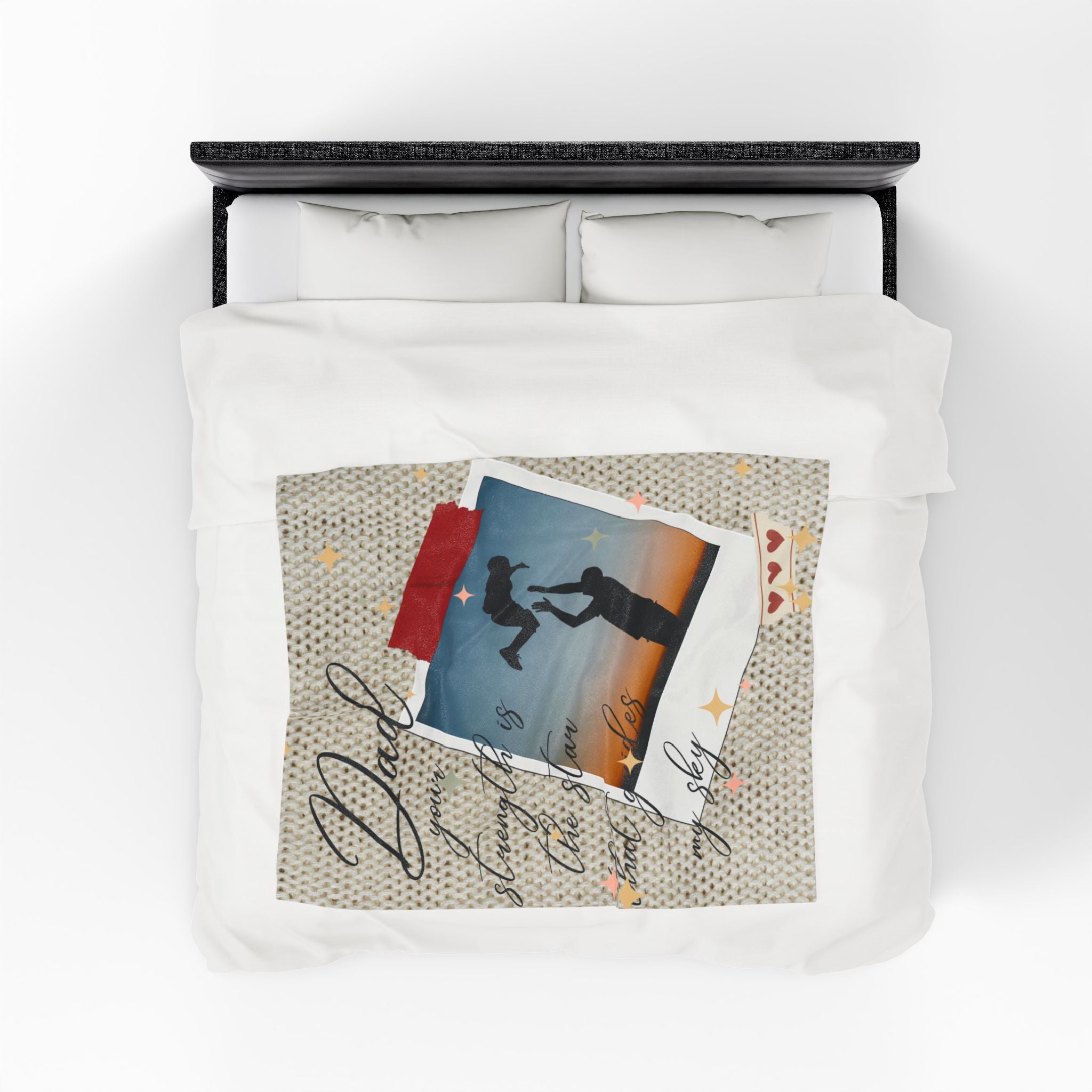 Dad Photo Collage Velveteen Plush Blanket  “Dad, your strength is the star that rules my sky” Great Christmas Gift