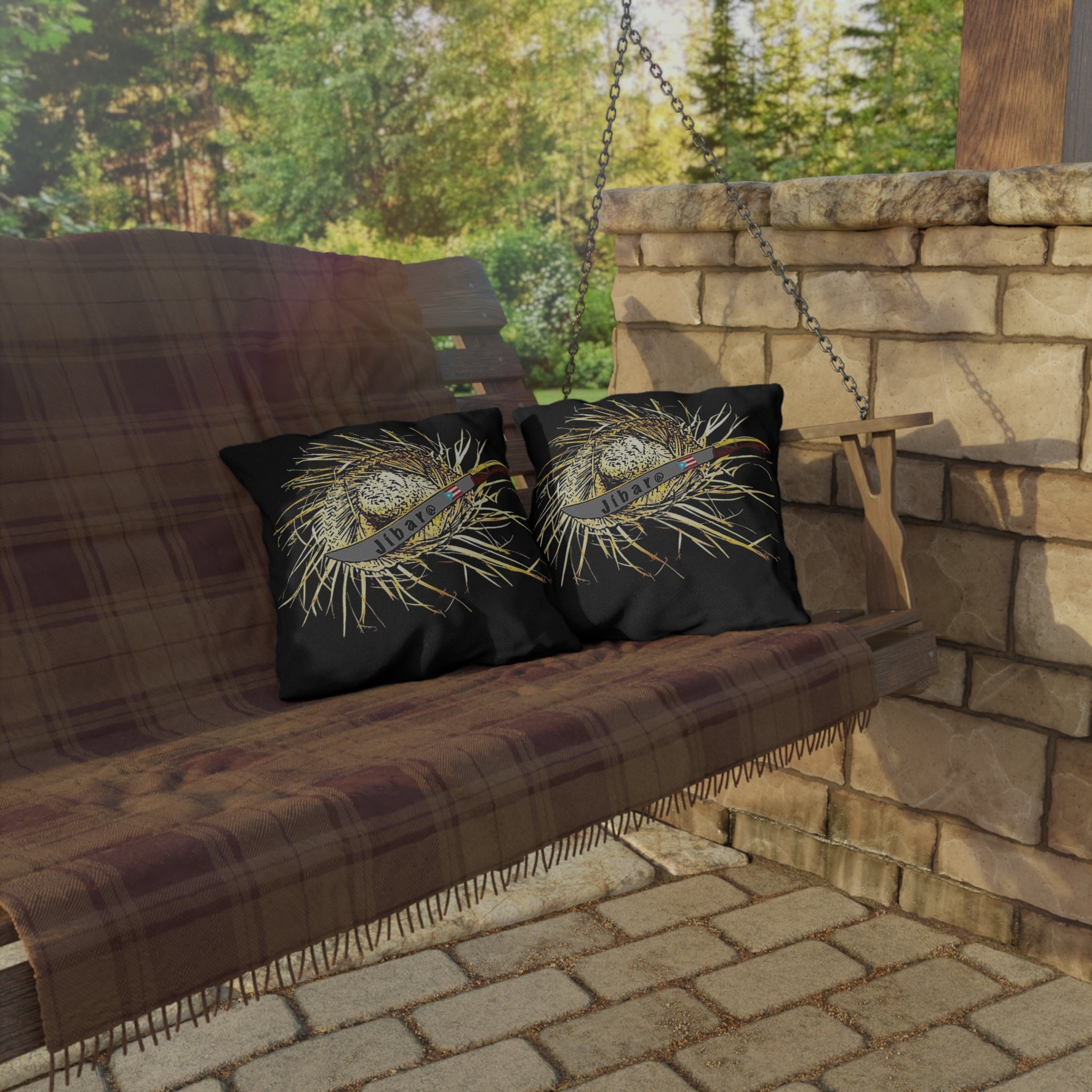 Puerto Rico Culture Pillow Outdoor Pillow – Rustic Straw Hat & Machete Design (Jibaro)