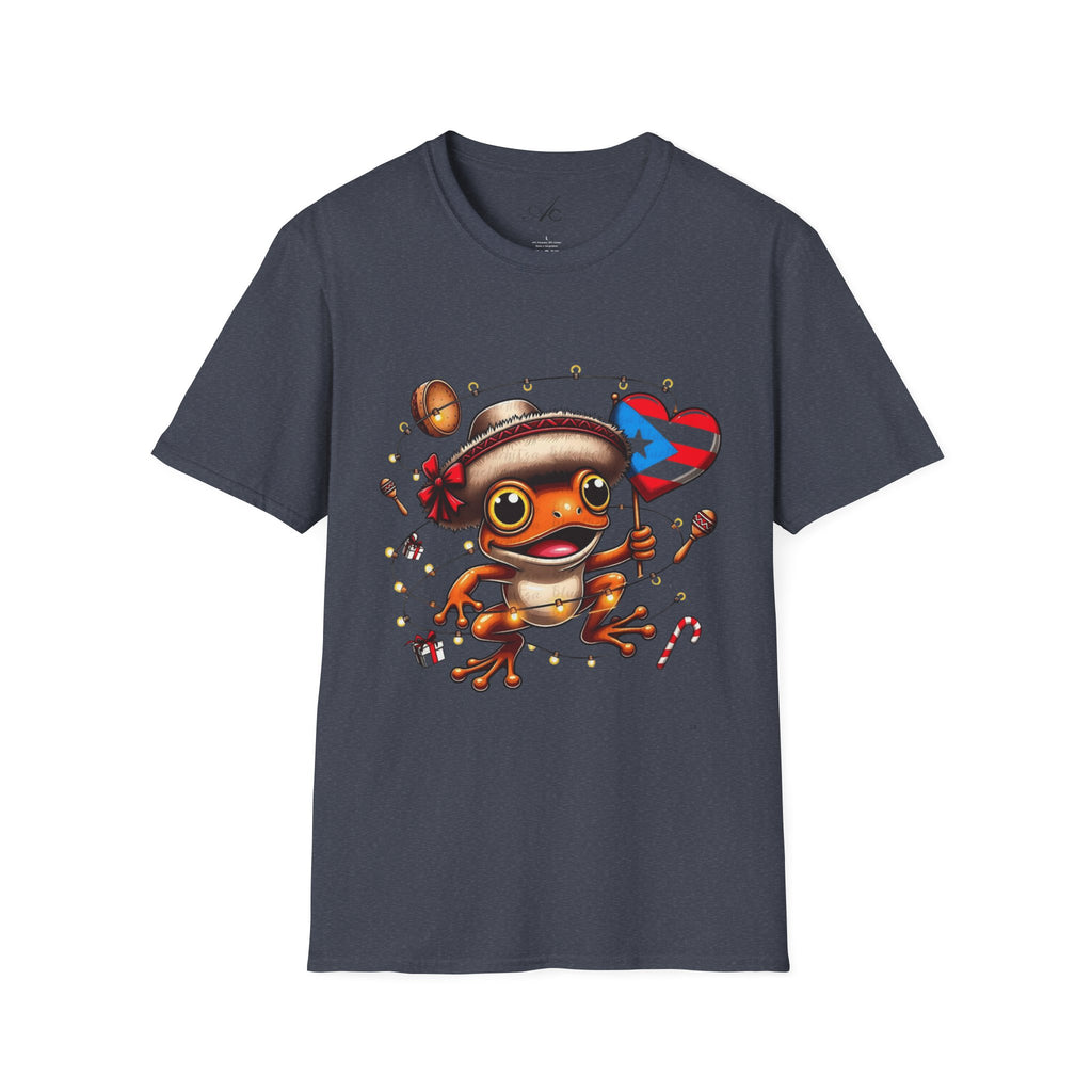 Puerto Rico Frog Holiday T-Shirt  Cute Coquí with Flag Heart (Christmas) Puerto Rico Navidades