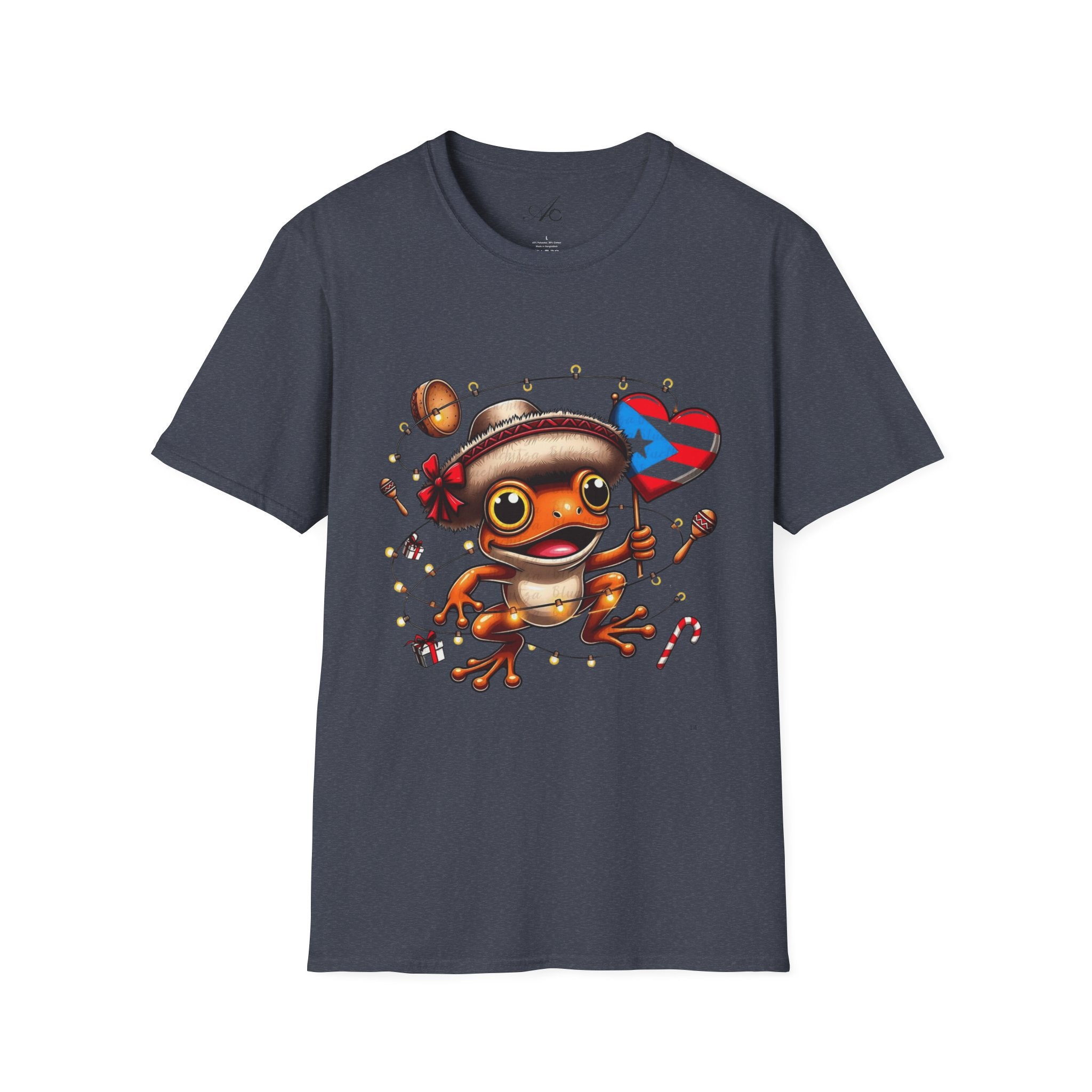 Puerto Rico Frog Holiday T-Shirt  Cute Coquí with Flag Heart (Christmas) Puerto Rico Navidades