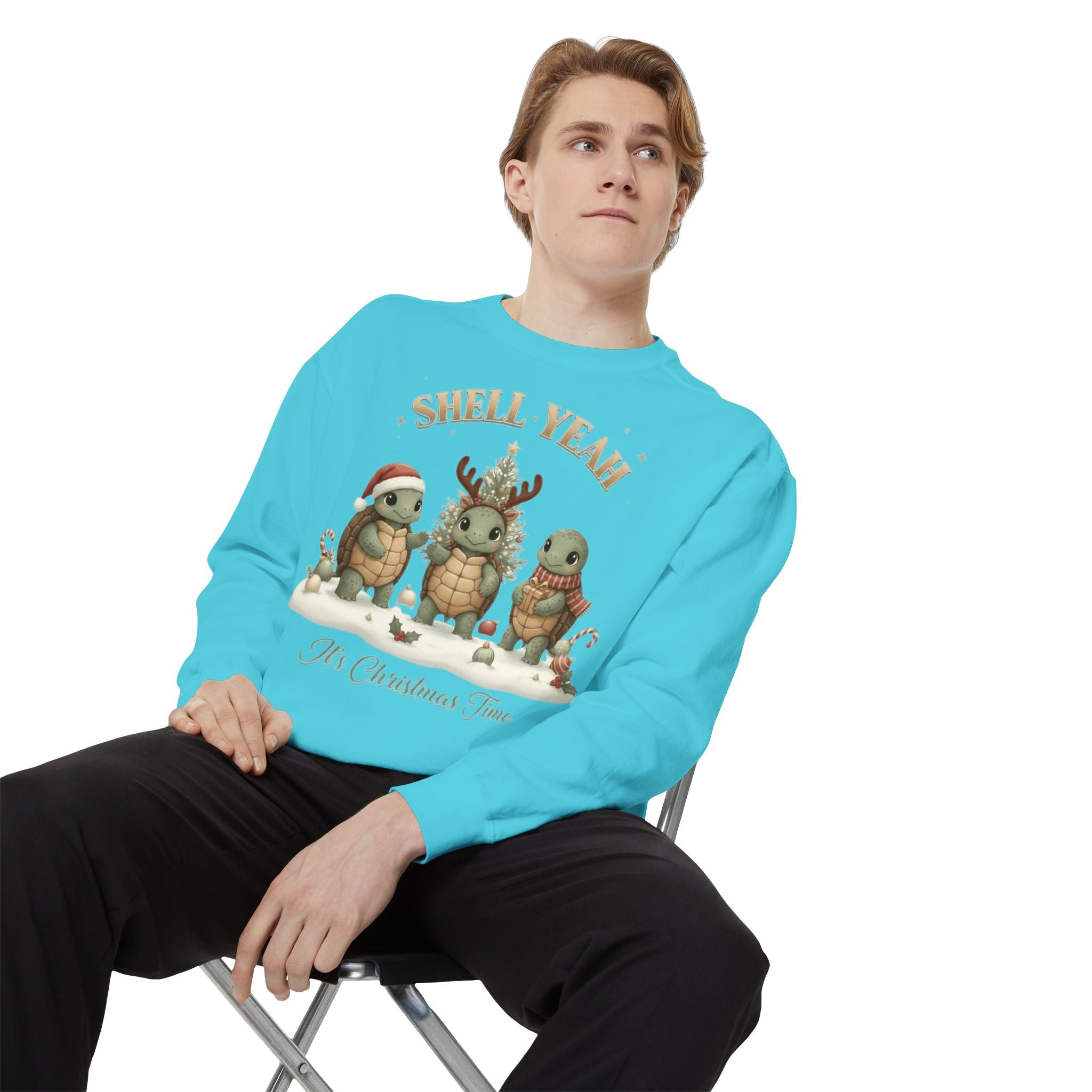 Christmas Turtle Sweatshirt  "Shell Yeah, It’s Christmas Time" Holiday Pullover