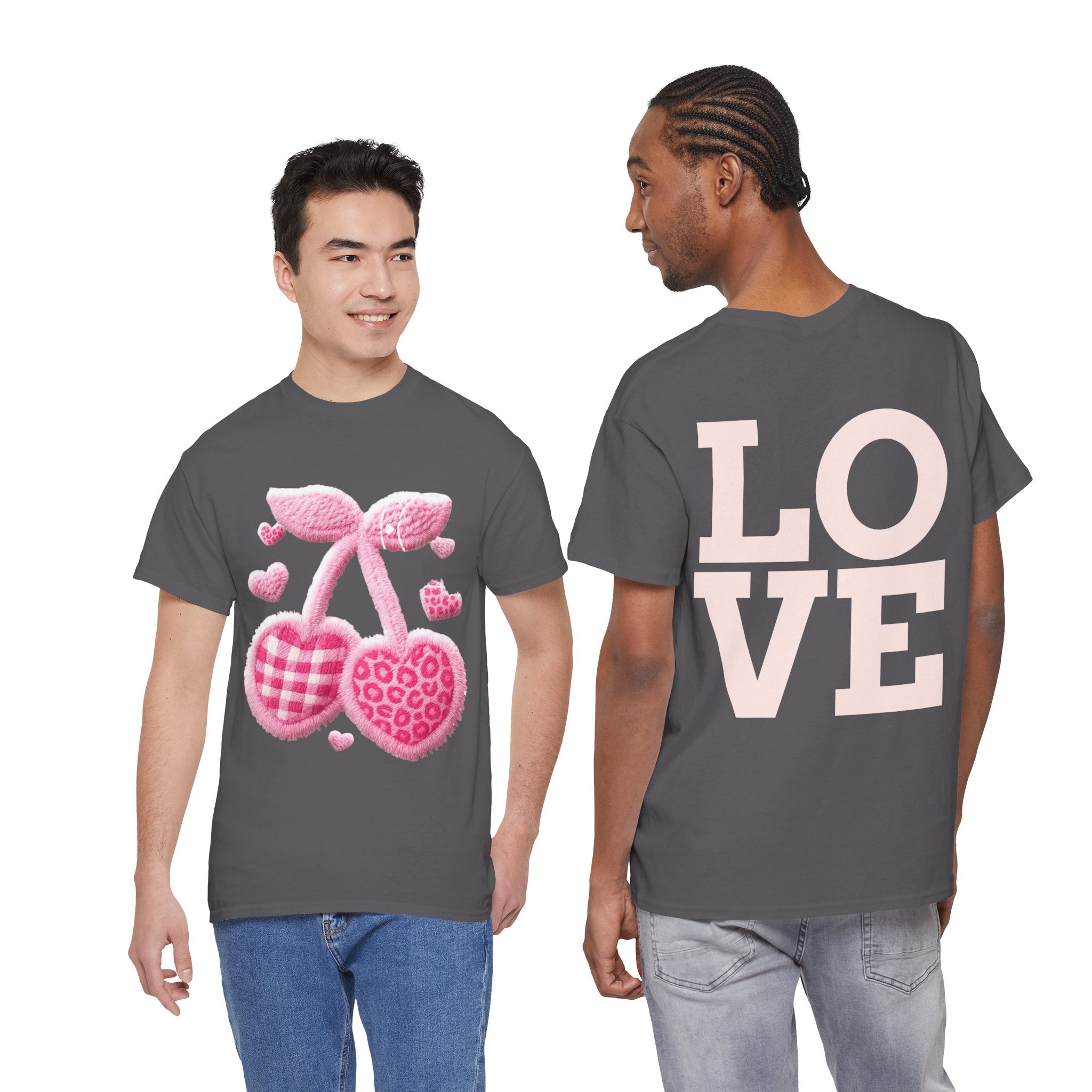 Pink Heart Cherries Tee  LOVE Graphic Valentine T-Shirt