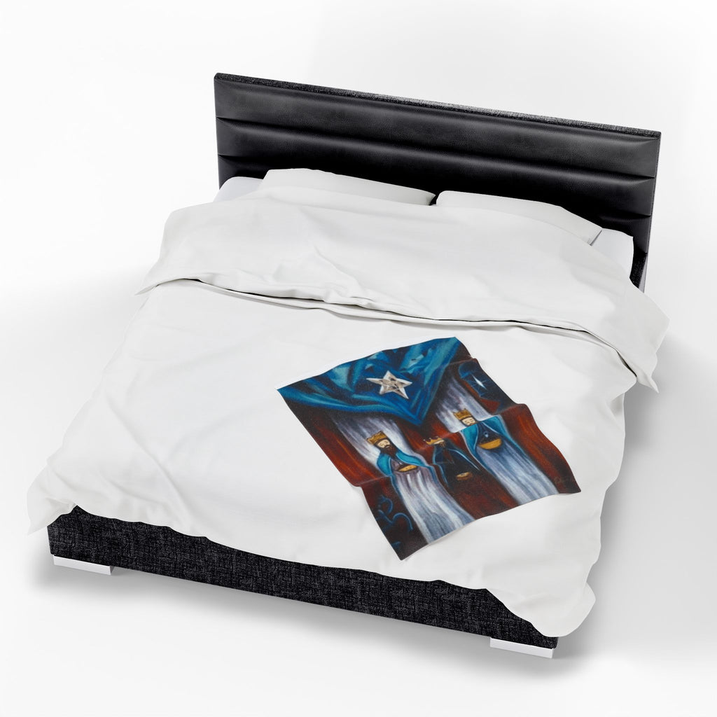 Three Kings Velveteen Plush Blanket — Nativity Magi Christmas Throw Navidad Boricua Christmas Blanket