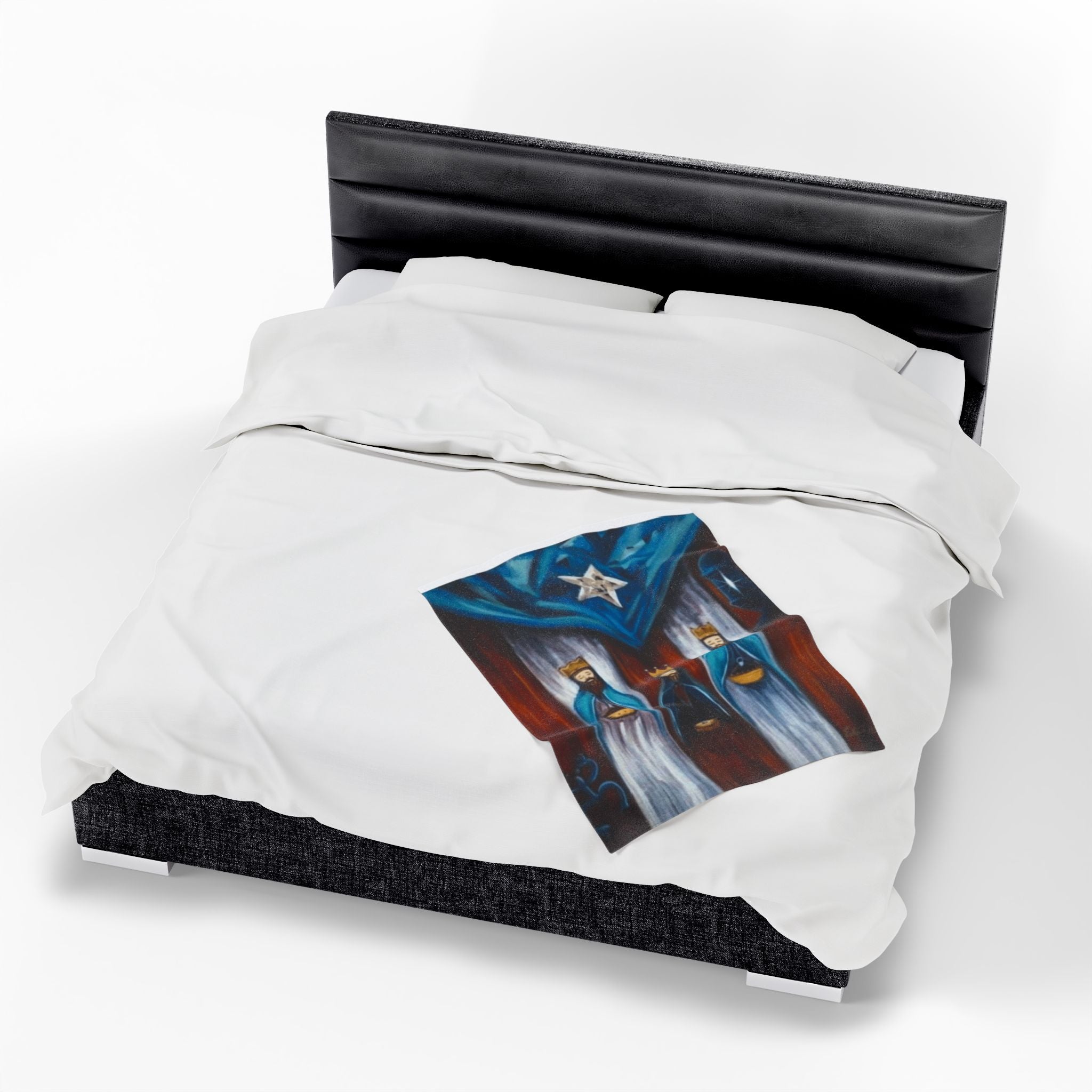 Three Kings Velveteen Plush Blanket — Nativity Magi Christmas Throw Navidad Boricua Christmas Blanket