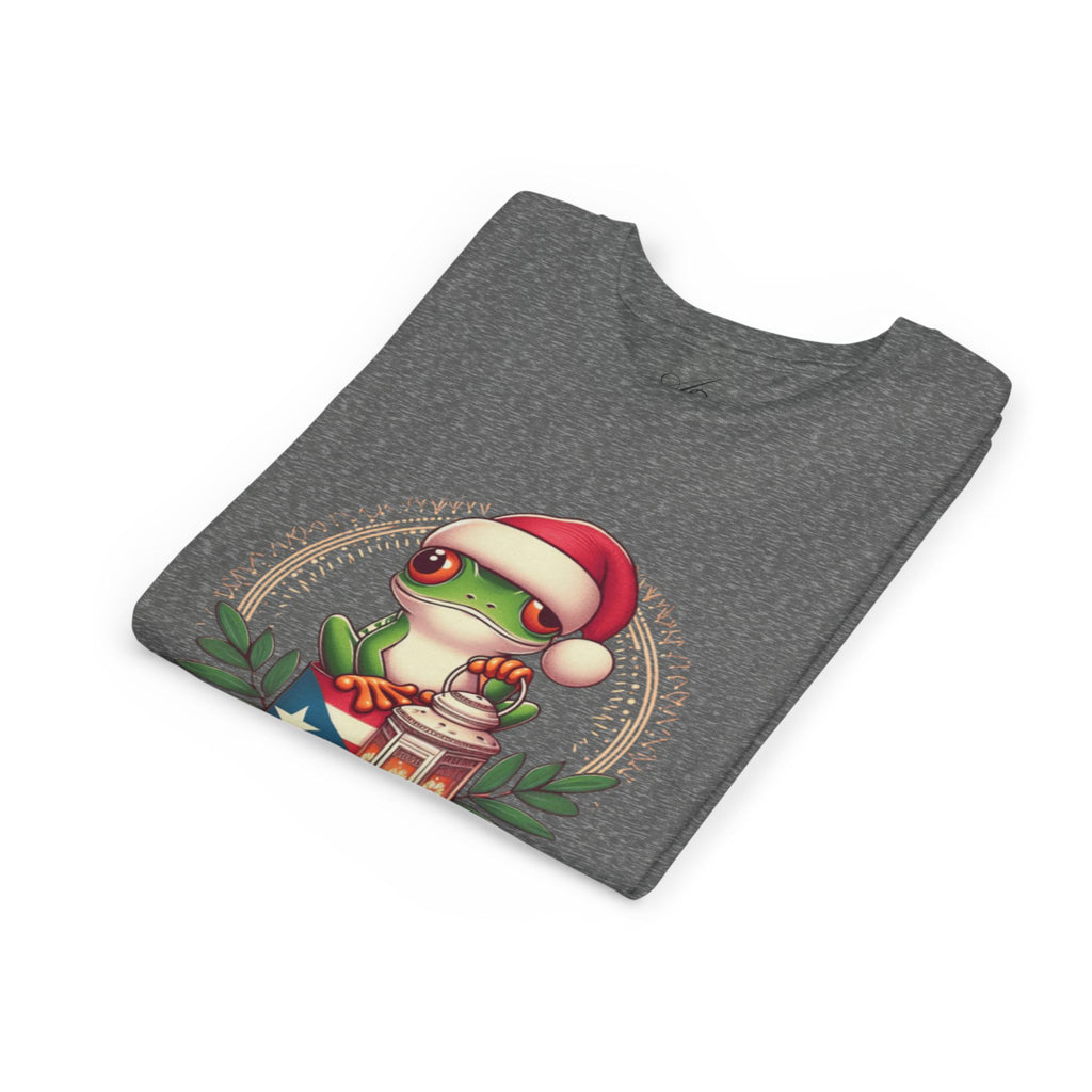 Kids Tee Cute Frog with Puerto Rican Flag & Lantern (Feliz Navidad)