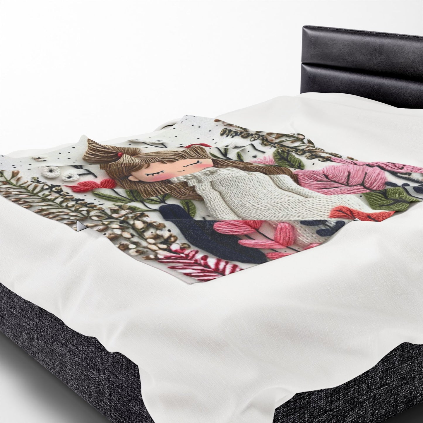 Plush Blanket — Cozy Girl in Floral Meadow Velveteen Throw