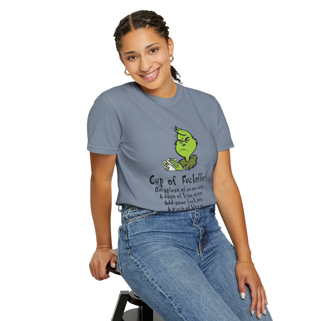 Holiday Graphic Tees  Cozy Festive Wear Funny Grinch-Inspired Unisex T-Shirt Cup of Fuckoffee