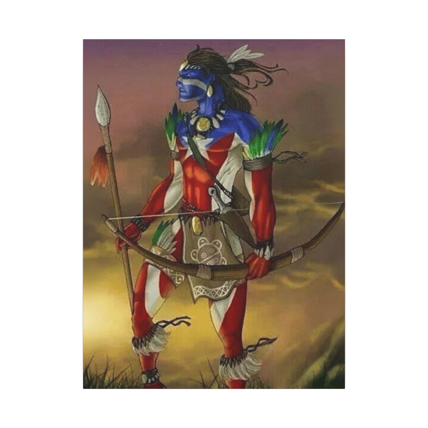Borikén Rooted in Culture, Radiating Power Tribal Puerto Rico Warrior Canvas Art, Taino Wall Decor, Boho, Unique Gift for Collectors, Cultural Prints