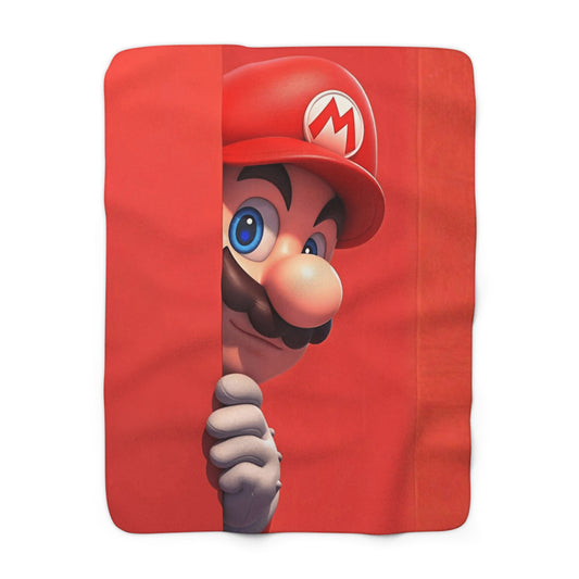 Mario Peeking Sherpa Blanket - Soft Red Fleece Throw