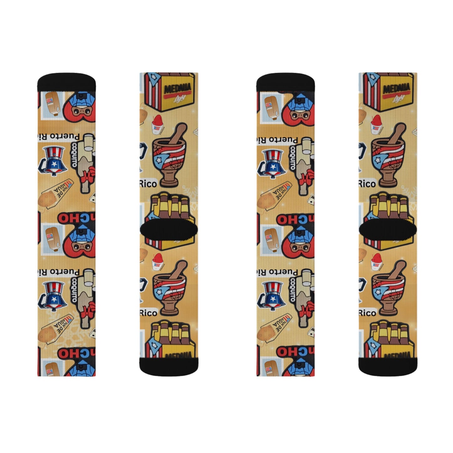 Puerto Rico Graphic Socks  Cute Island Icons Sublimation Crew Socks