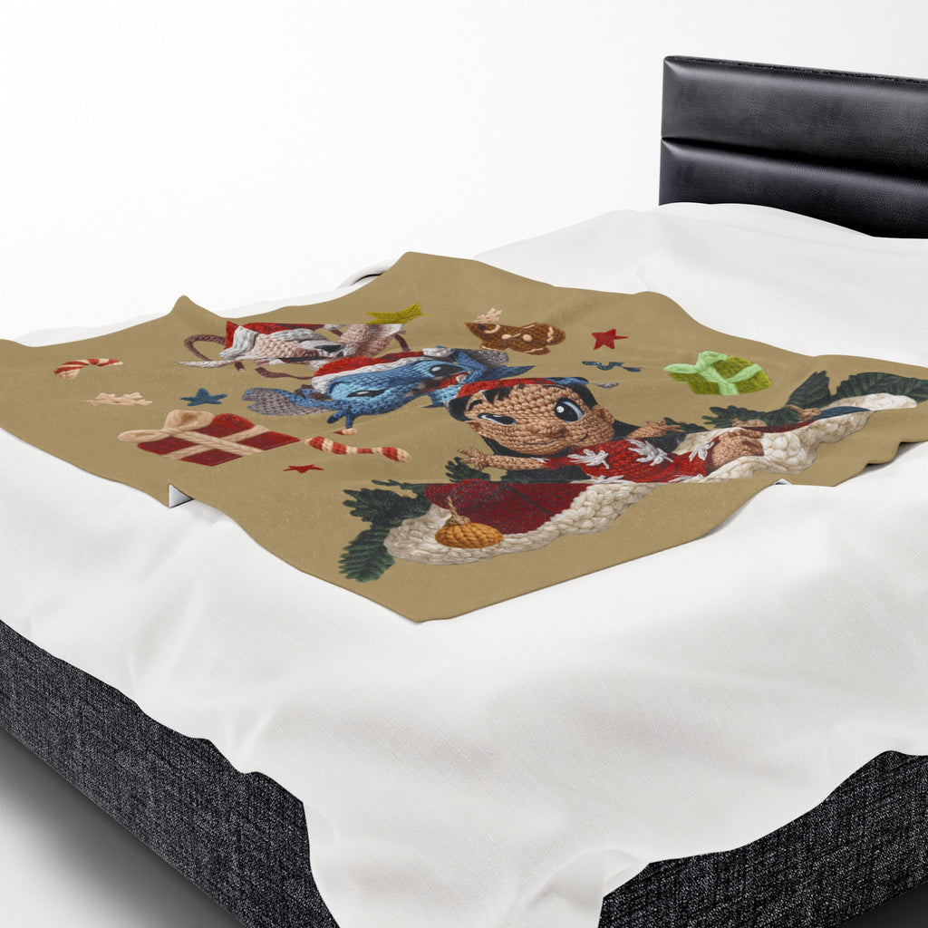 Winter Wonderland Cartoon Fleece Blanket Holiday Character Stack Velveteen Blanket Cute Christmas Stitch, Elf & Reindeer Plush Design