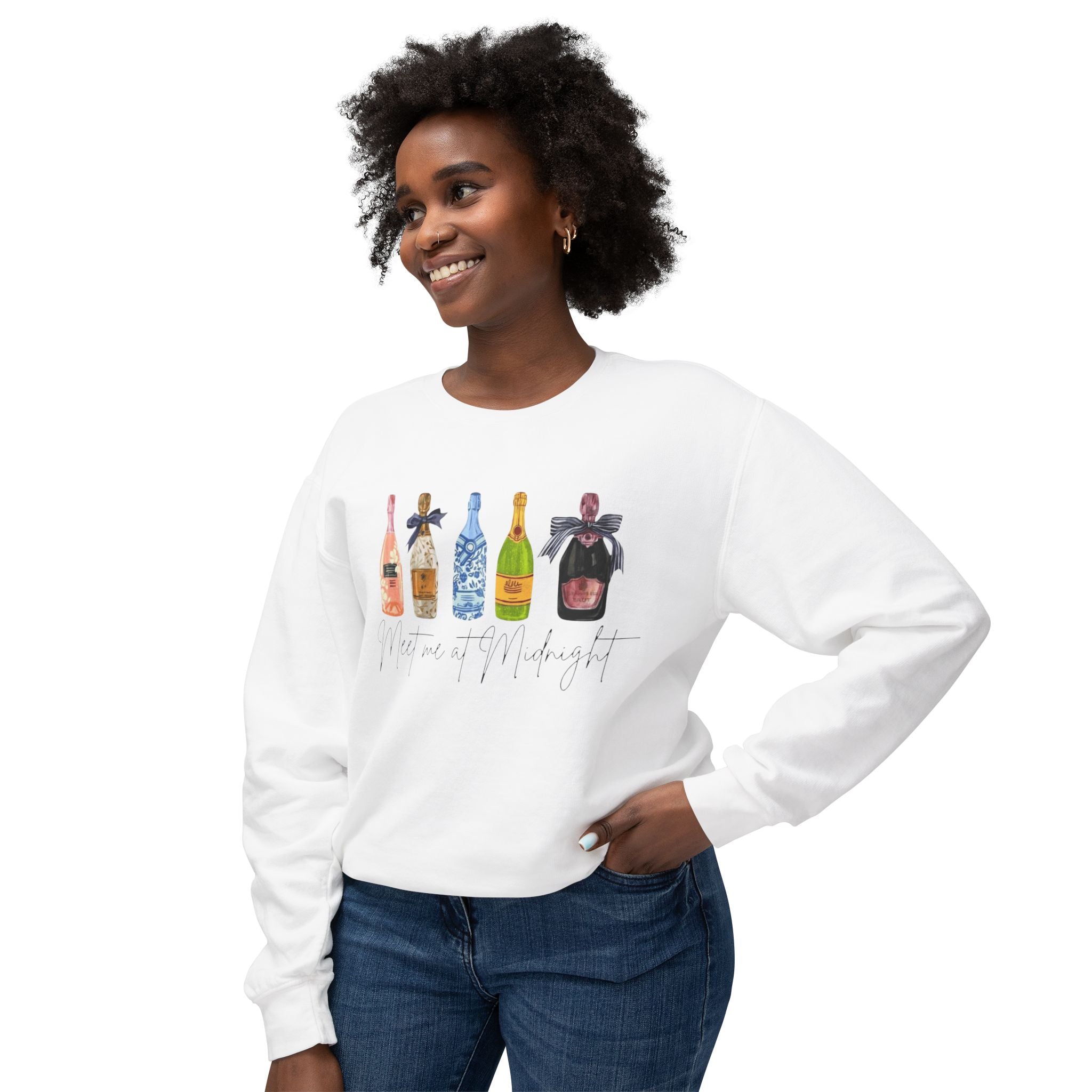 Champagne Bottles Crewneck Sweatshirt  Celebratory Bubbly Graphic