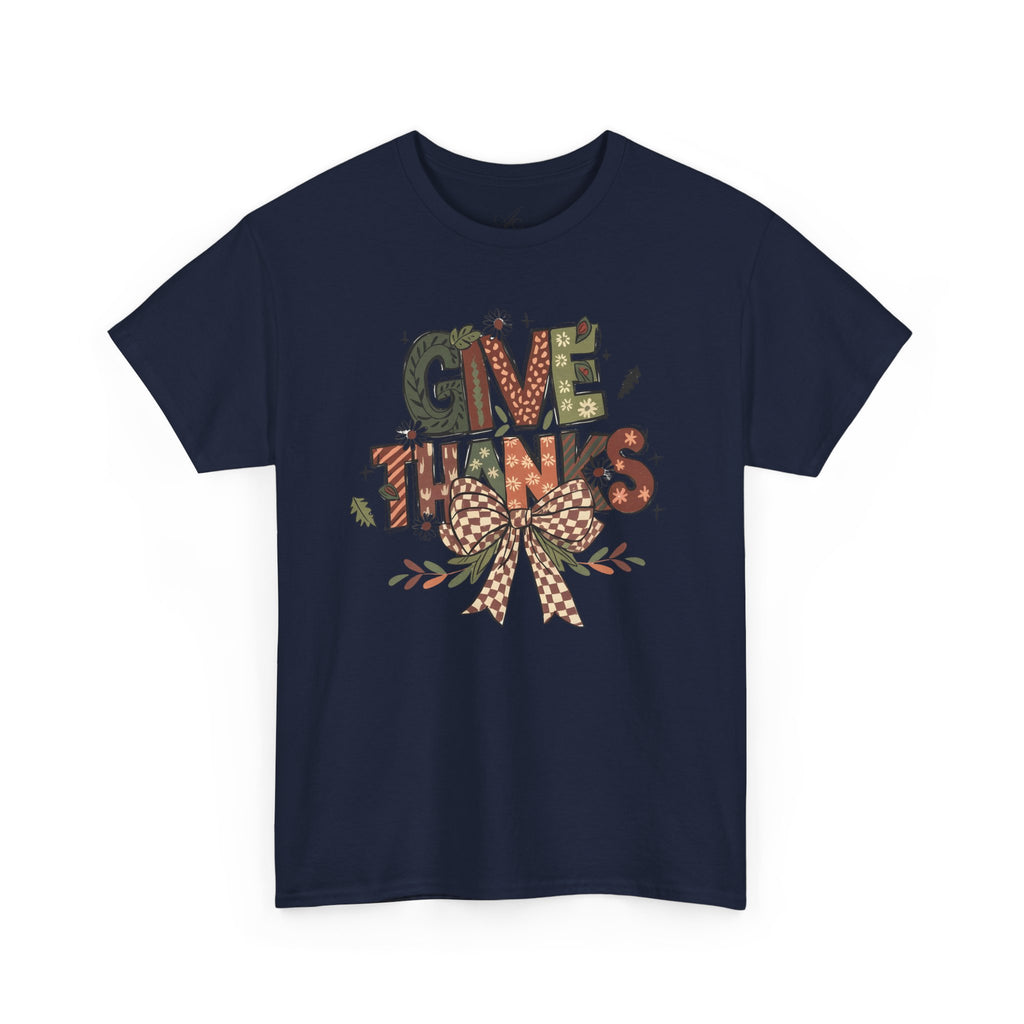Give Thanks Tee Thanksgiving Graphic T-Shirt with Rustic Bow Design