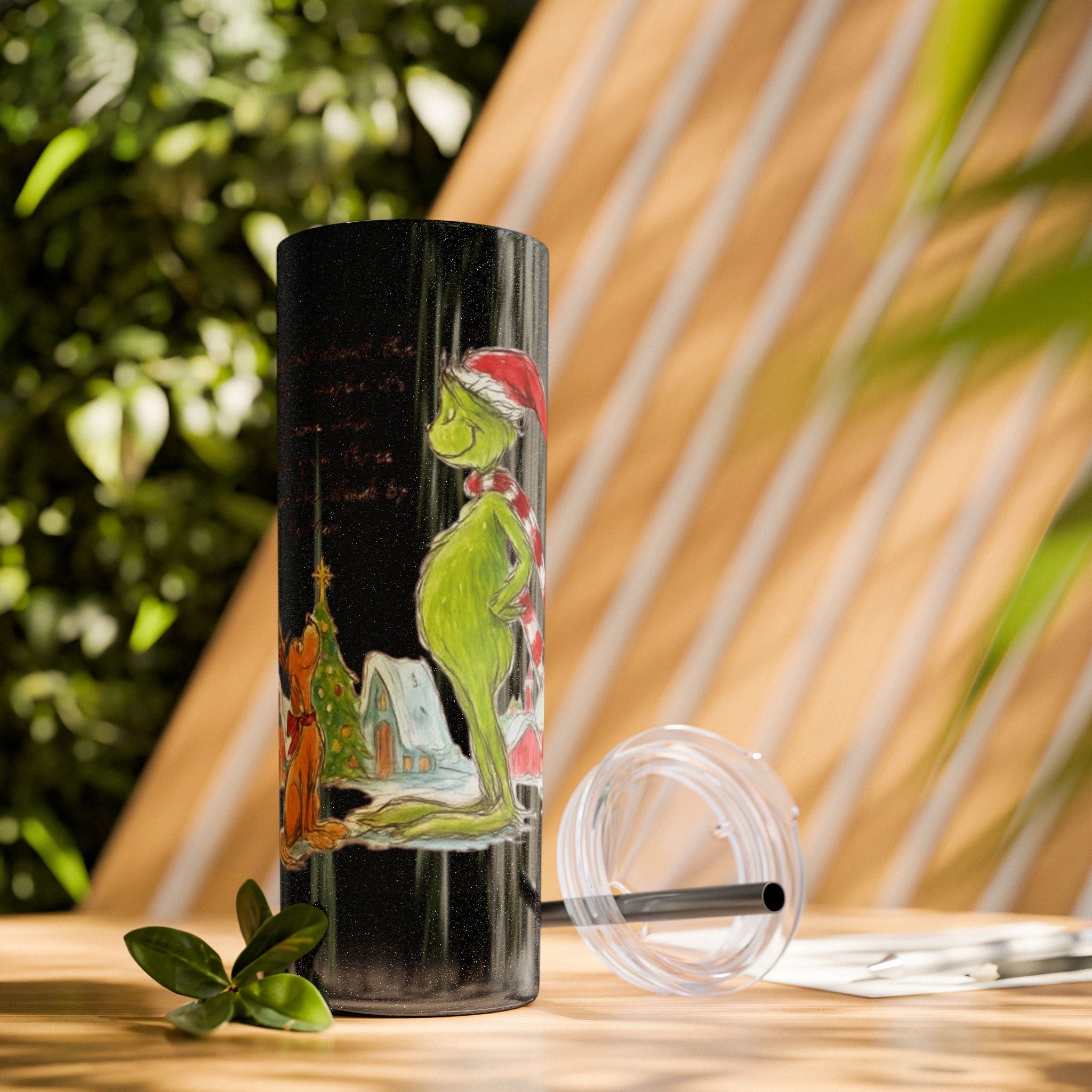 Grinch Christmas Skinny Tumbler with Straw — Dr. Seuss Holiday Quote Design, 20oz Christmas Mugs Collection