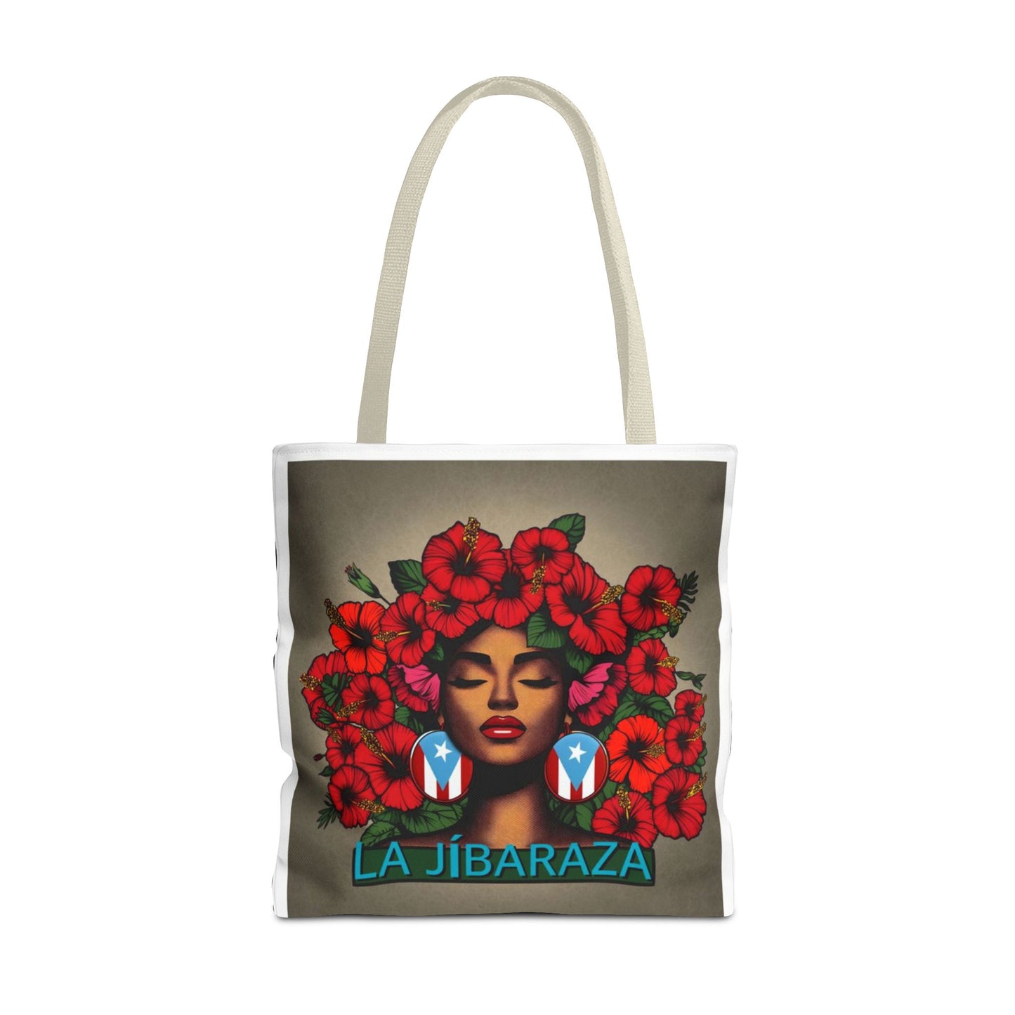 La Jíbara Tote Bag — Puerto Rican Floral Portrait Canvas Tote Puerto Rico Christmas Tote