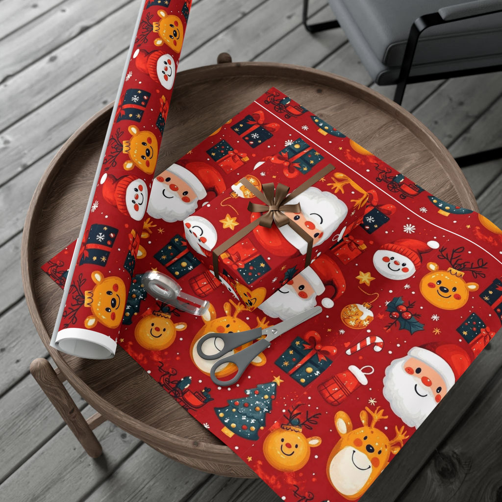 Christmas Wrapping Paper - Santa, Snowman & Reindeer Holiday Gift Wrap Festive Wrapping Paper