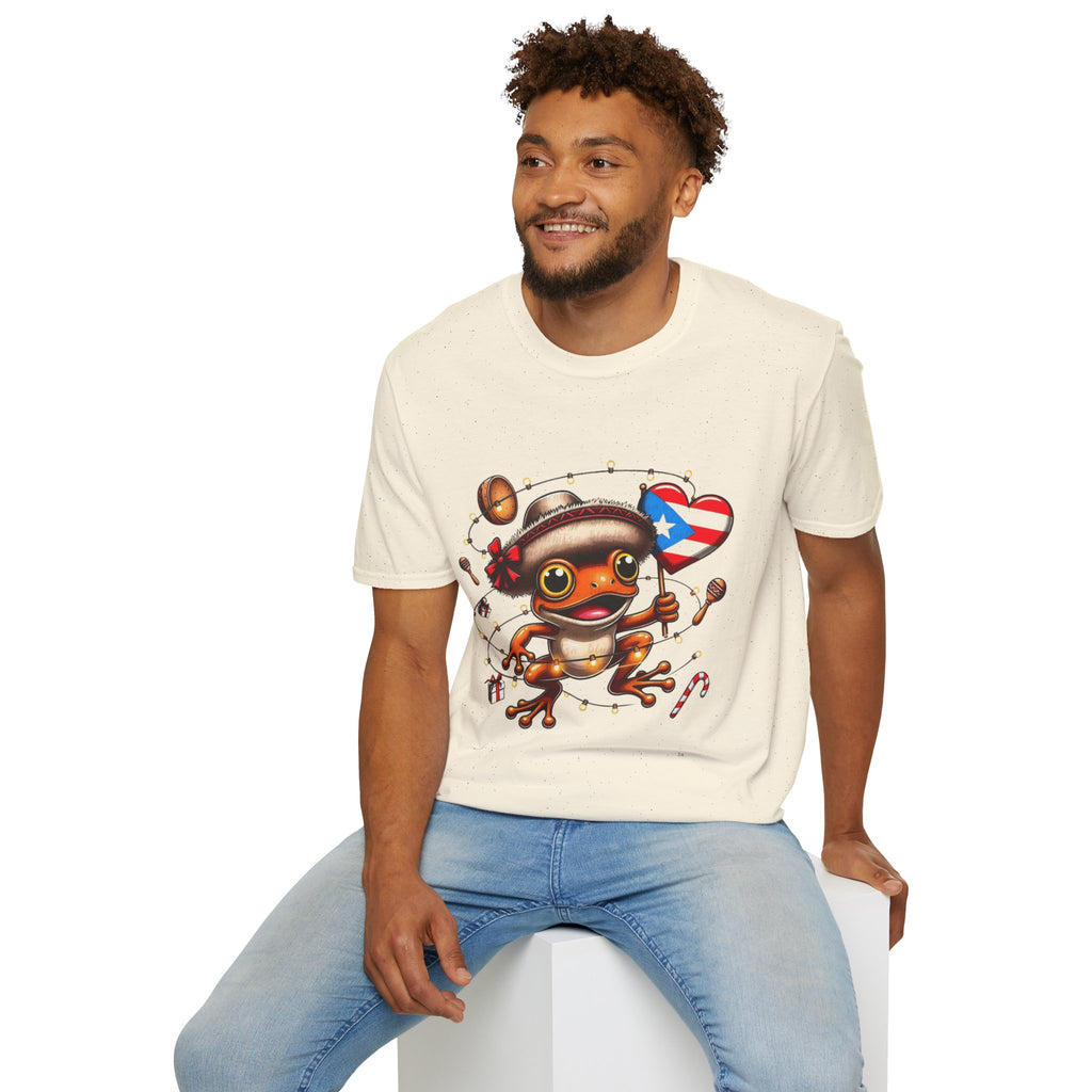Puerto Rico Frog Holiday T-Shirt  Cute Coquí with Flag Heart (Christmas) Puerto Rico Navidades