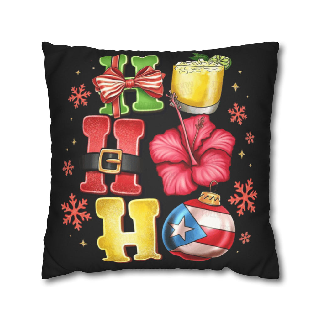 Holiday HOHO Pillow Cover  Puerto Rico Ornament, Hibiscus & Coquito Christmas Throw Pillowcase
