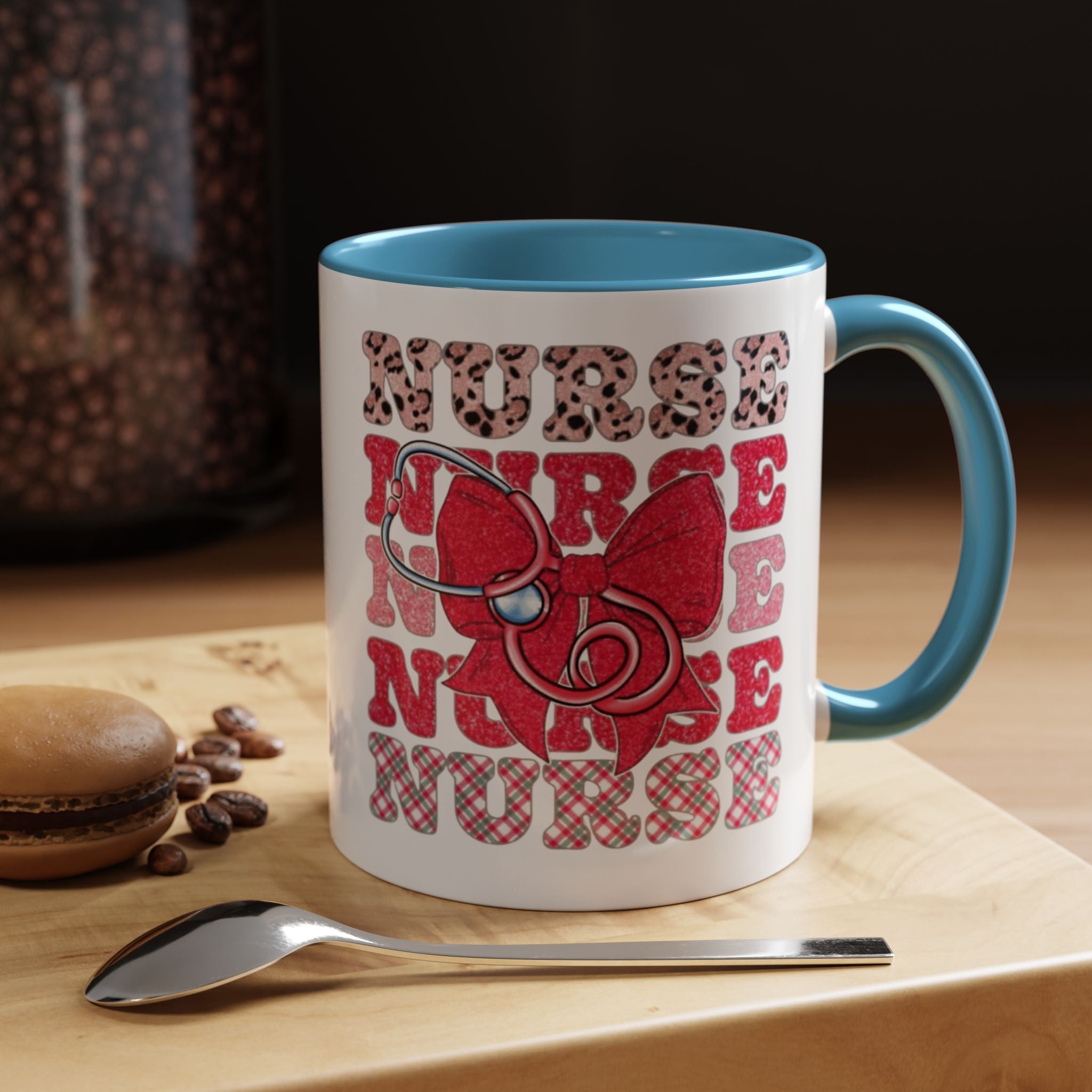 Nurse Stethoscope Bow Accent Coffee Mug — Cute Leopard & Plaid Healthcare Gift (11/15oz) Medical Christmas Mug
