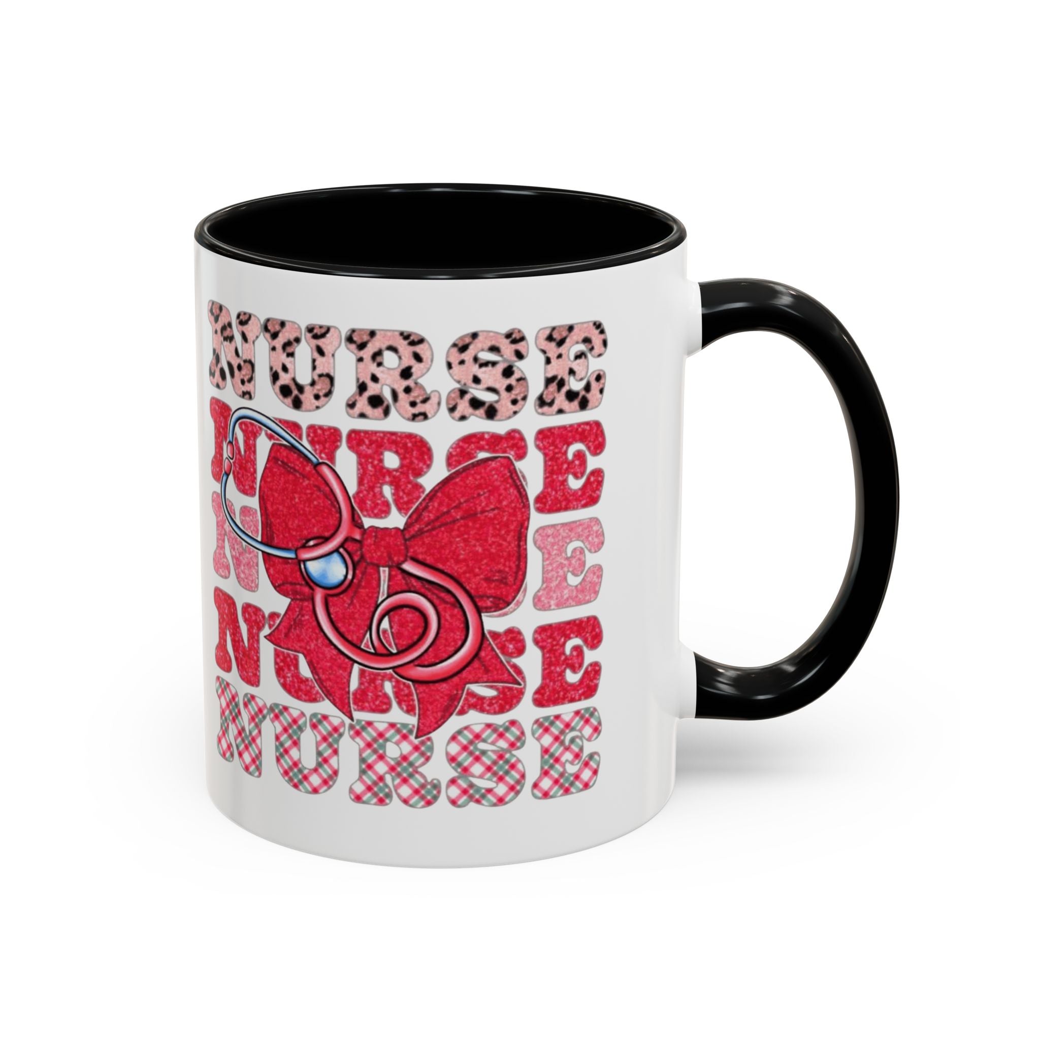 Nurse Stethoscope Bow Accent Coffee Mug — Cute Leopard & Plaid Healthcare Gift (11/15oz) Medical Christmas Mug