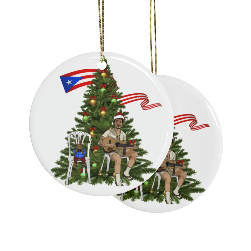 Puerto Rican Christmas Ornament Coquí & Palm Tree Ornament  Festive Tree with Guitarist Ceramic Heart Ornament