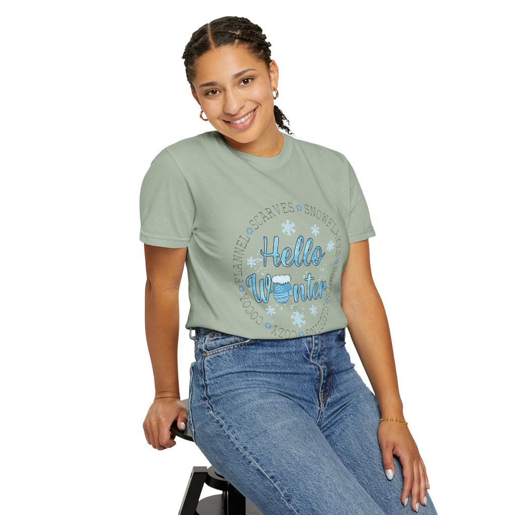 Hello Winter T‑Shirt  Cozy Snowflake Holiday Tee Christmas T-Shirts and Sweatshirts Collection