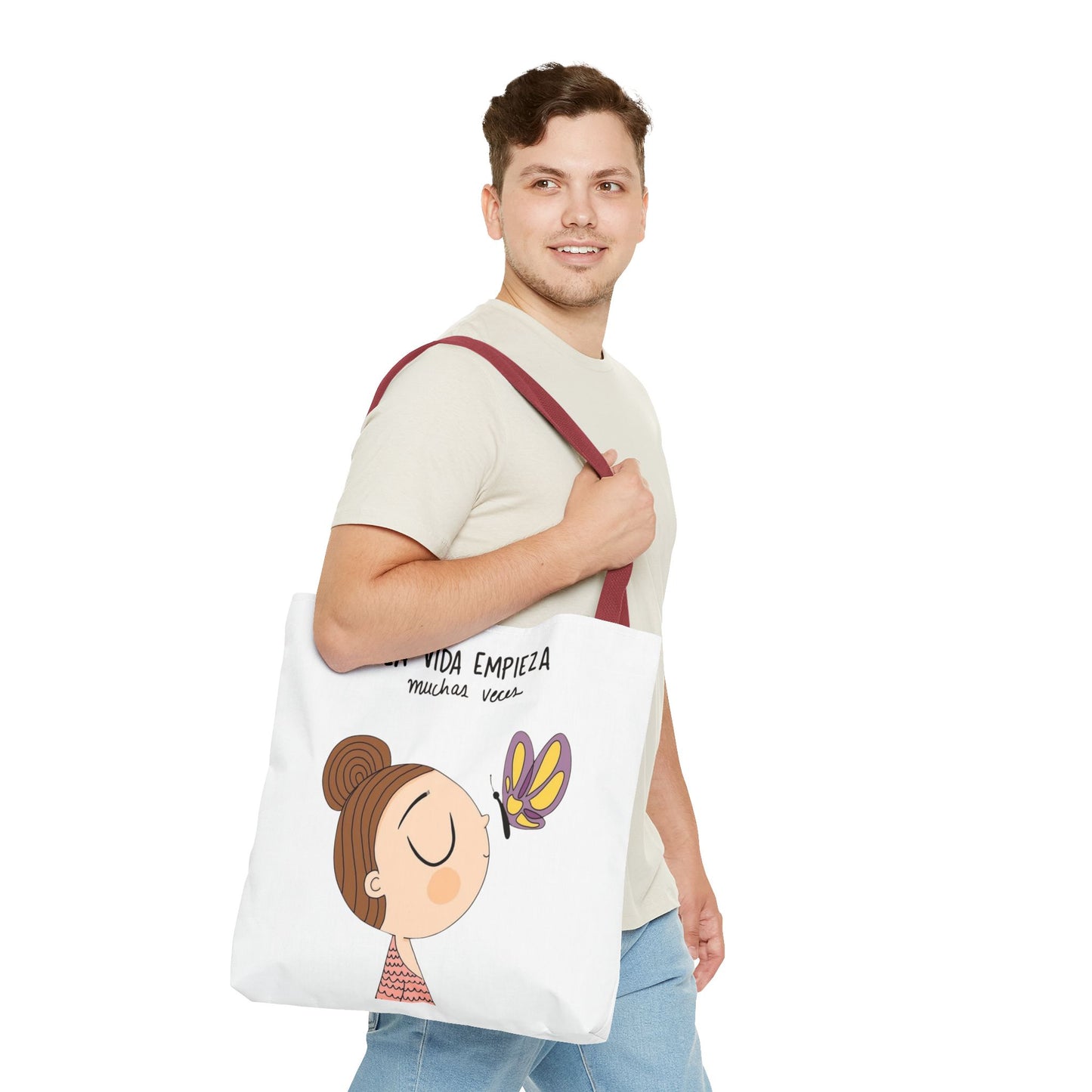 Lleva inspiración contigo a donde vayas, Eco-Friendly Carryall, Motivational Gift, Cute Reusable Shopper, Butterfly Design, Brighten Your Day