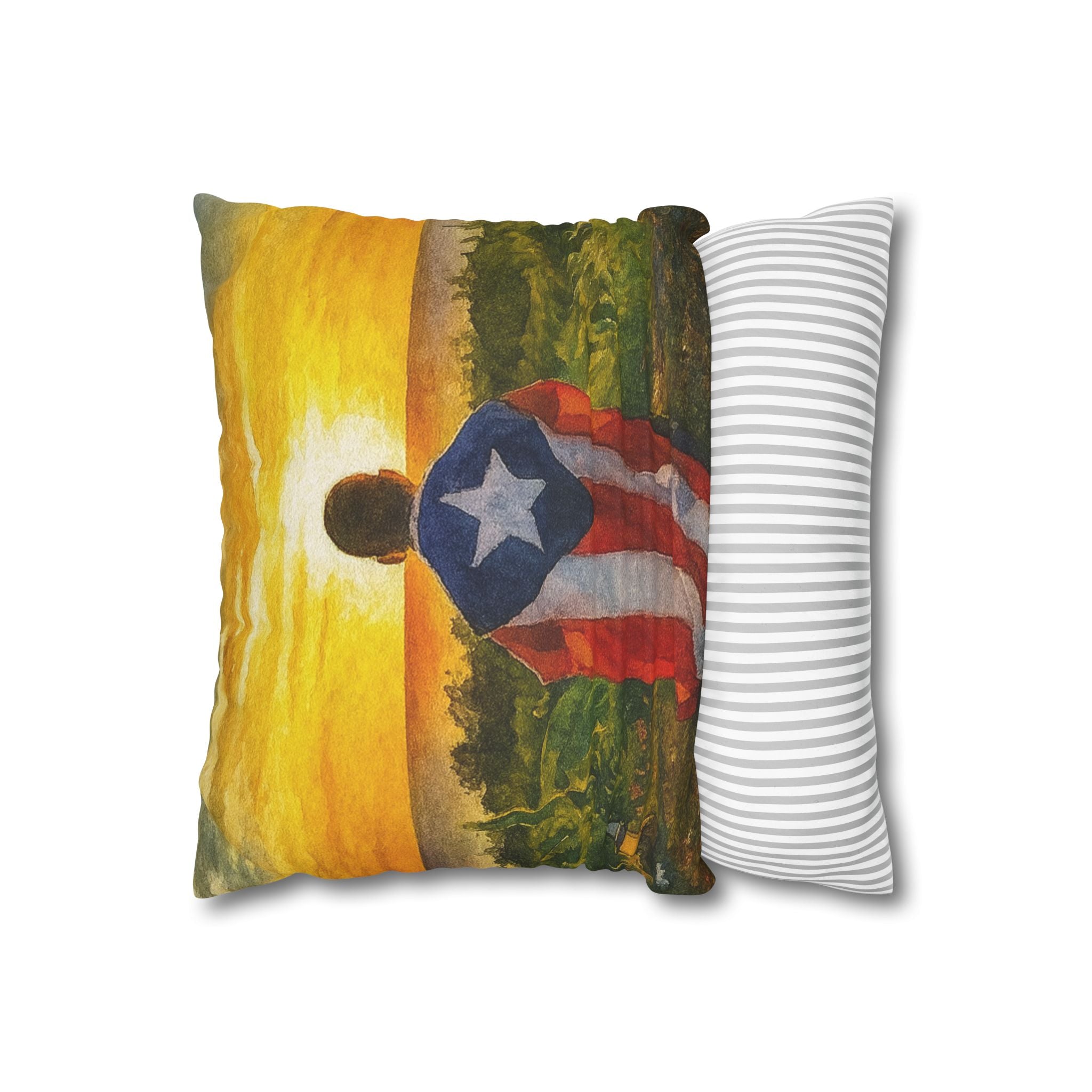 Puerto Rican Flag Sunset Pillowcase  Boy Draped in Puerto Rico Flag Decorative Throw Pillow Puerto Rico Culture Pillow