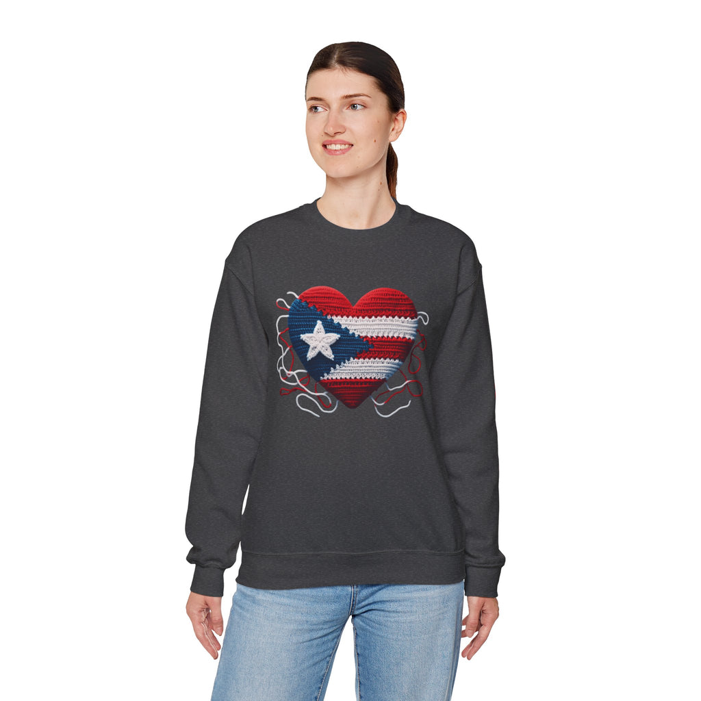 Puerto Rico Heart Crewneck Sweatshirt  Puerto Rican Flag Heart Knit Design