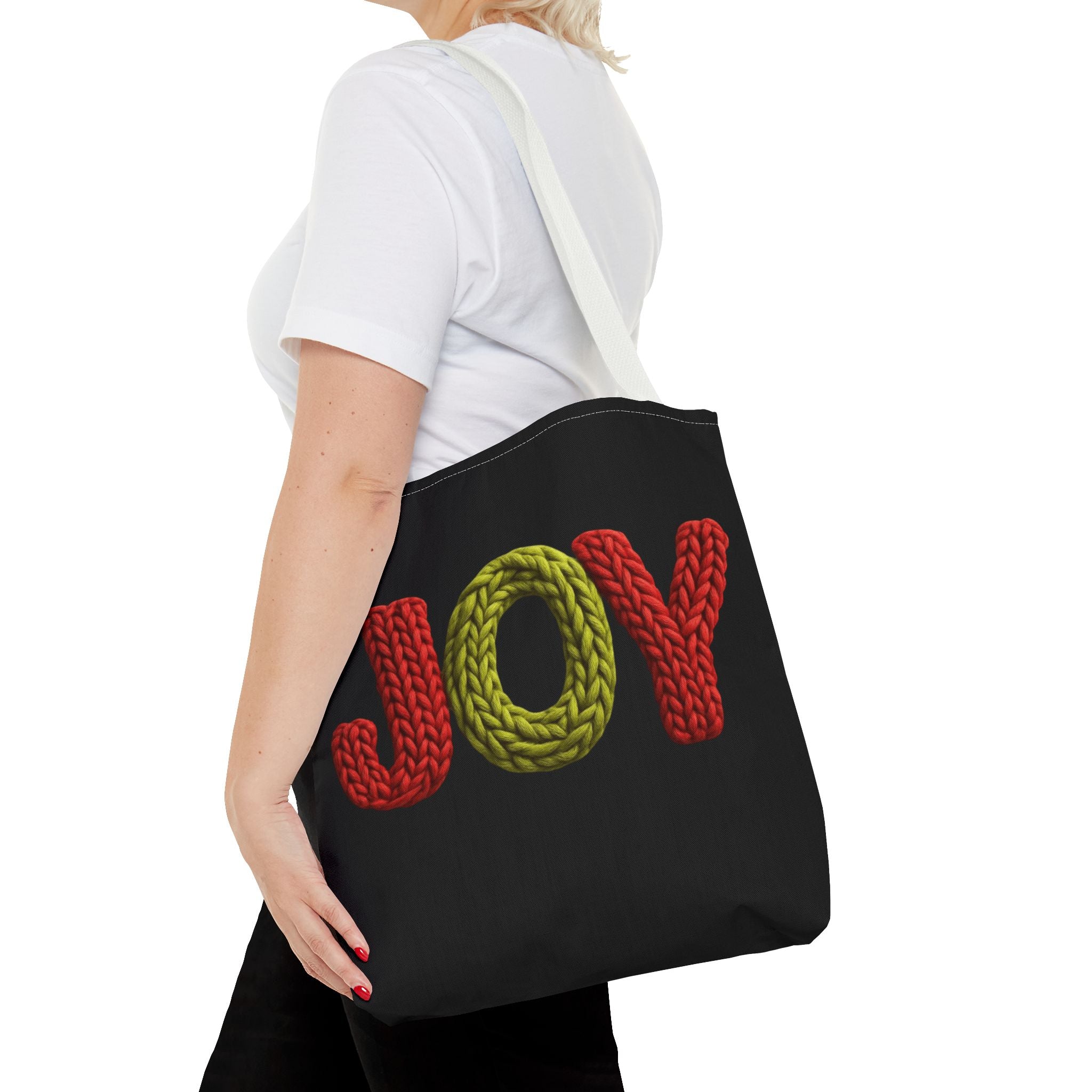 Christmas Tote Bag  Festive Holiday DesigJoy Knit Tote Bag  Colorful 'JOY' Yarn Design, Cozy Holiday Gift Tote