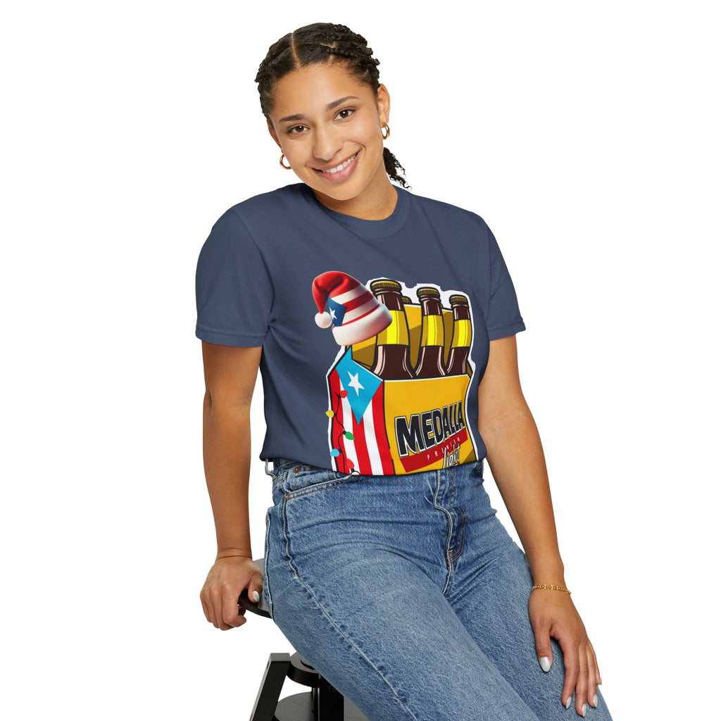 Medalla Light Beer T-Shirt  Navidad Boricua Holiday Tee Puerto Rico’s Navidades