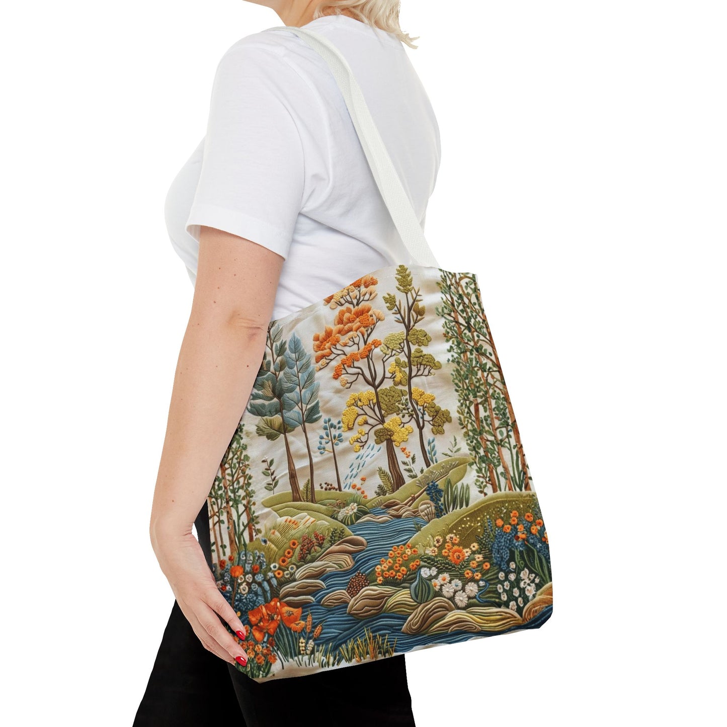 Scenic Meadow Tote Crochet-Decorated Tote Bags