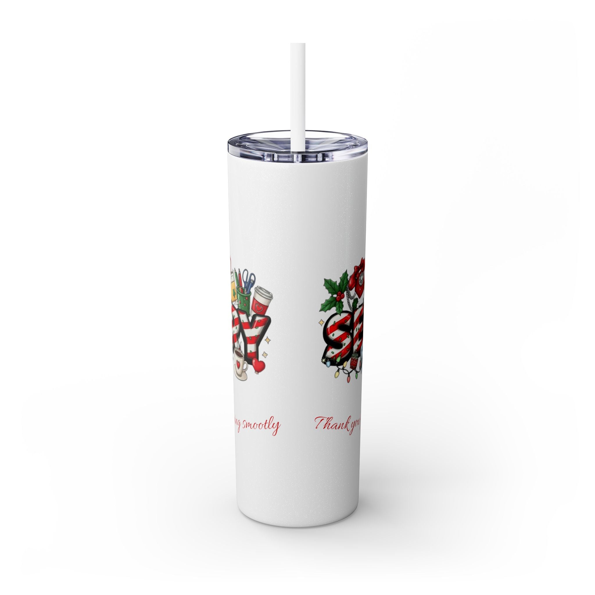 Christmas mug for the office team who keeps everything running smoothly. Candy Cane Christmas Office Secret Santa Design, 20oz with Straw