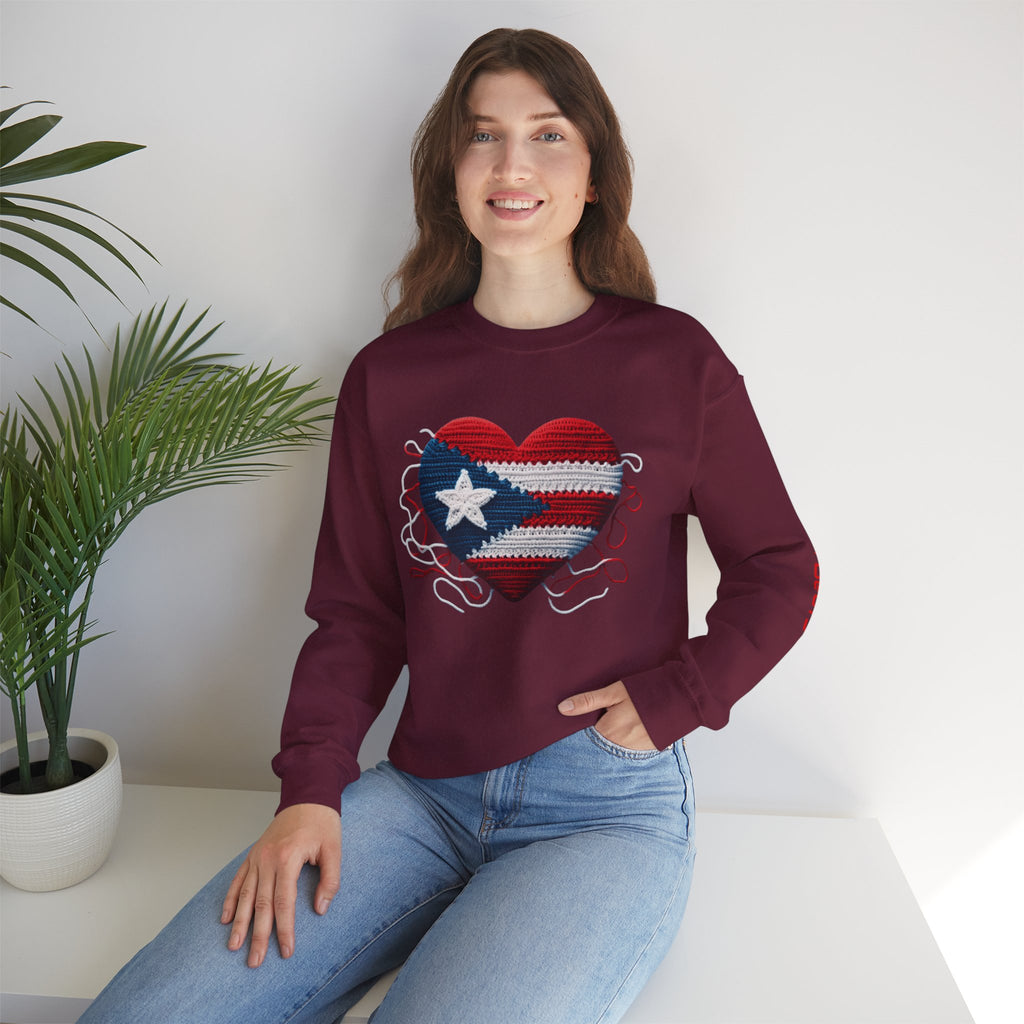Puerto Rico Heart Crewneck Sweatshirt  Puerto Rican Flag Heart Knit Design