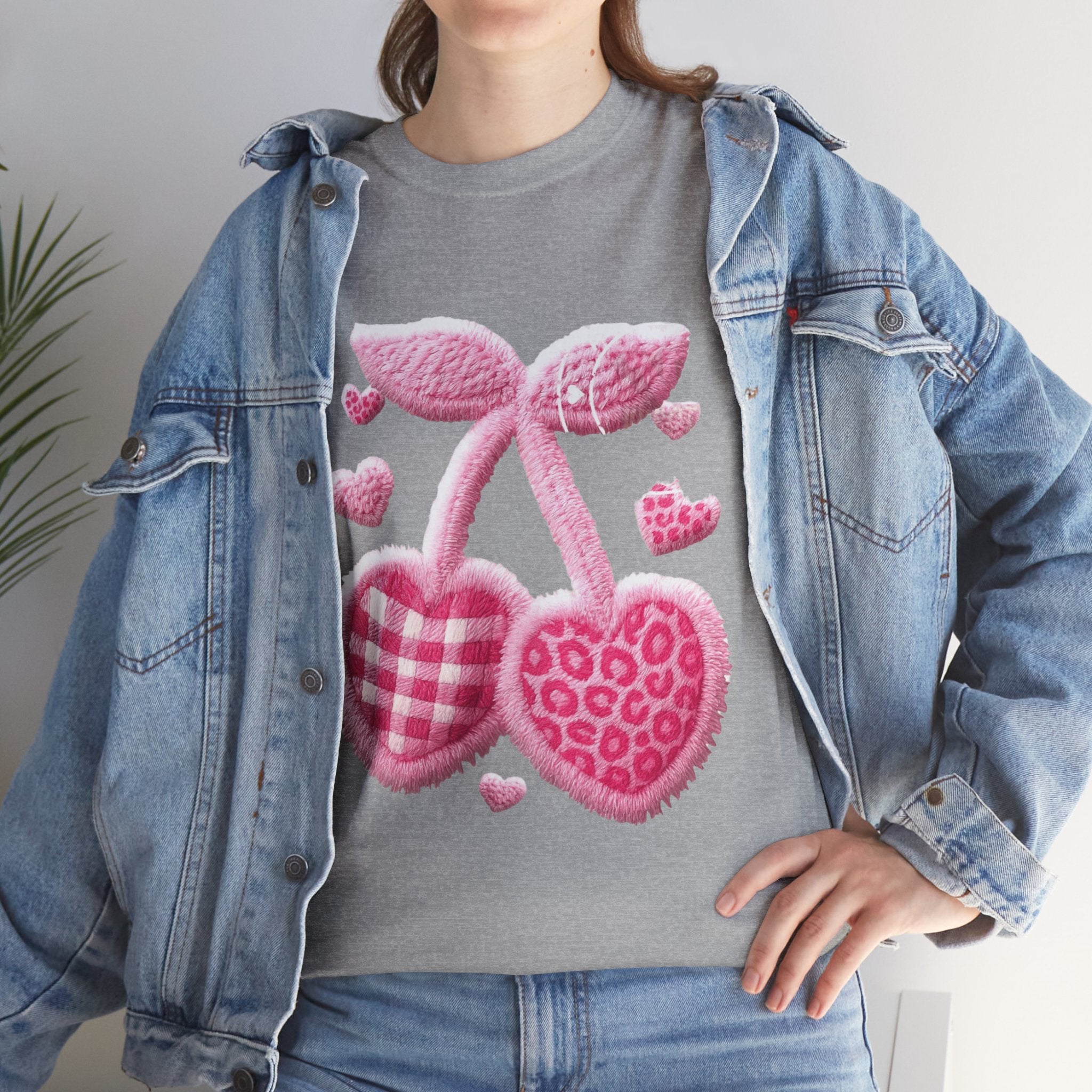Pink Heart Cherries Tee  LOVE Graphic Valentine T-Shirt