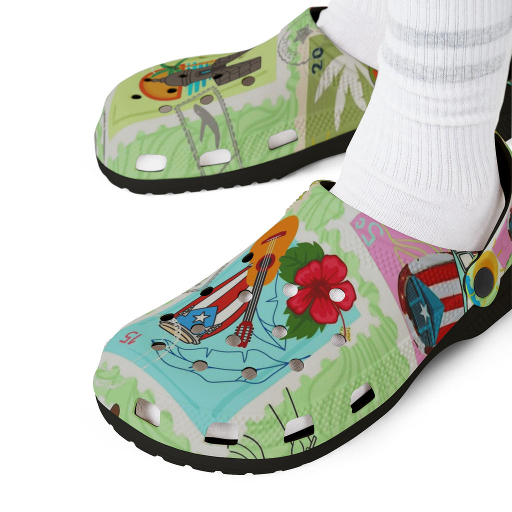 Puerto Rico Tropical Map EVA Foam Clogs — 'Puerto Rico Proud' Colorful Island Print