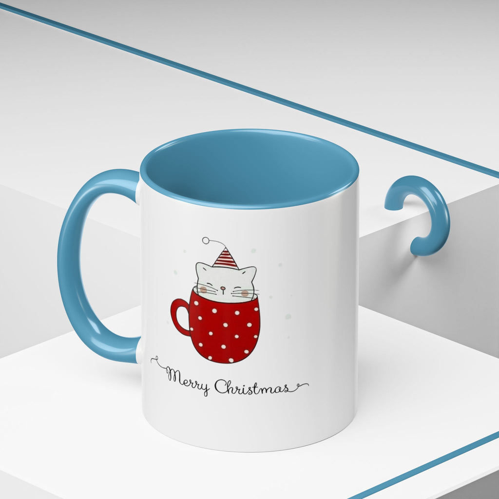 Christmas Cat Accent Mug "Merry Christmas" Polka Dot Holiday Coffee Cup Christmas Mugs Collection!