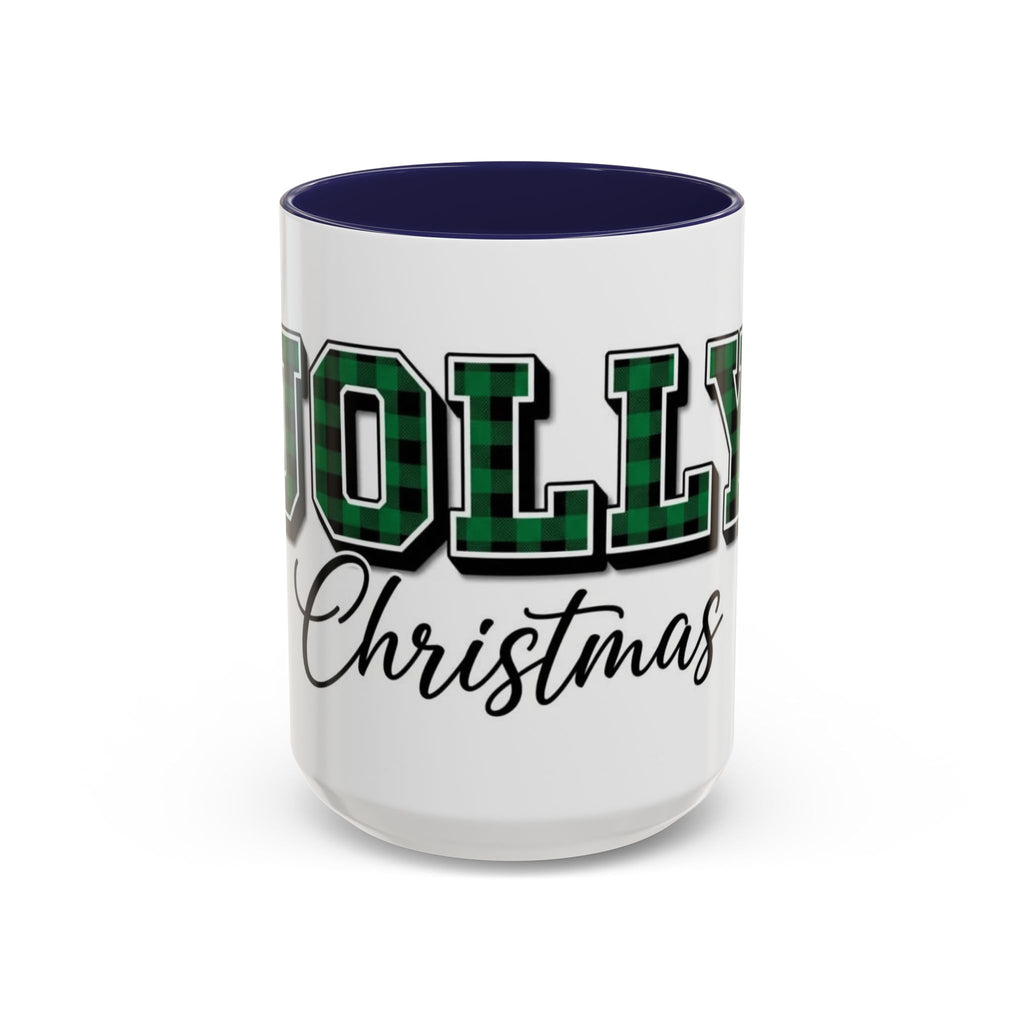 Holly Christmas Accent Coffee Mug — Green Plaid Holiday Gift (11/15oz)