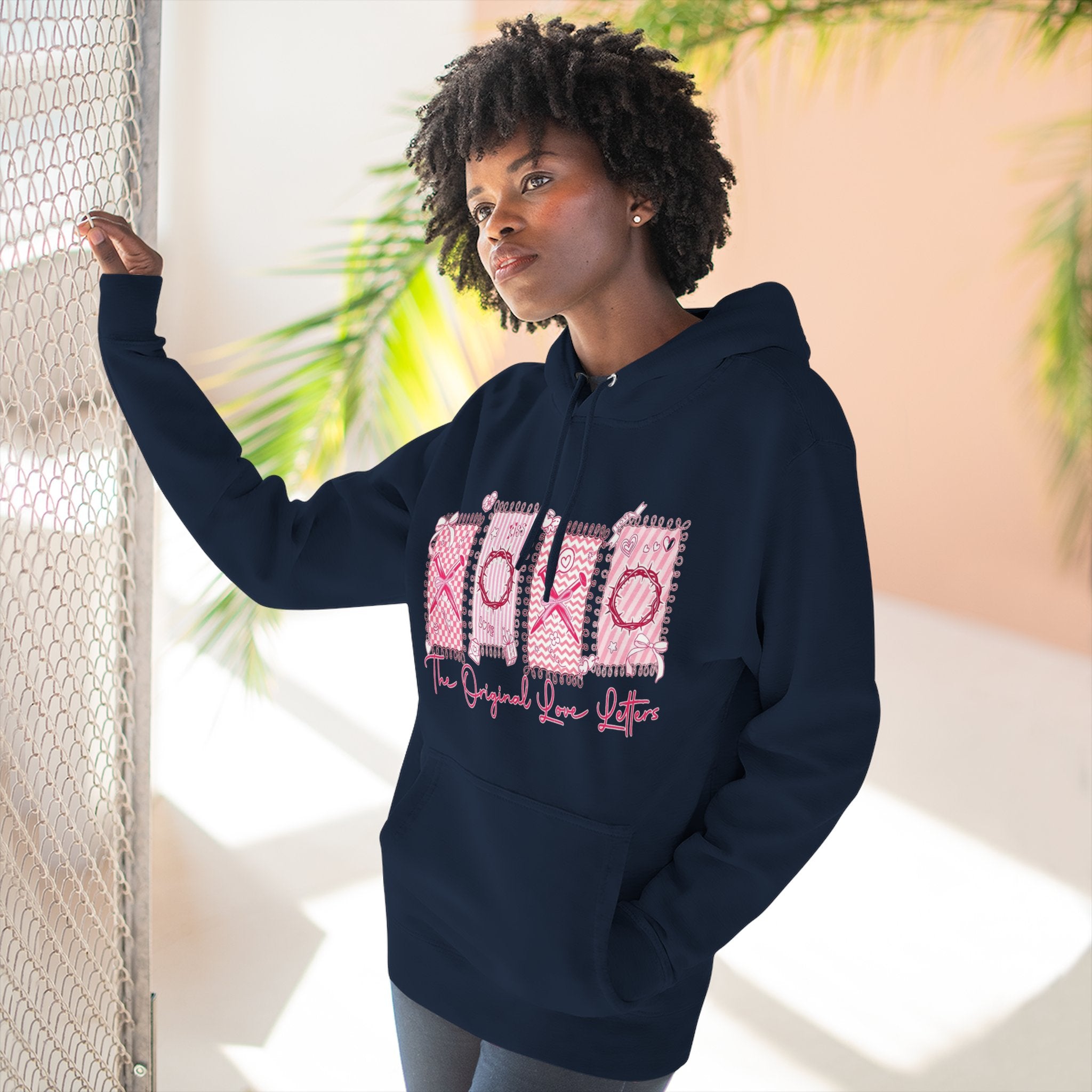 Hoodie  Pink XOXO Three Panel Love Letters Fleece Hoodie