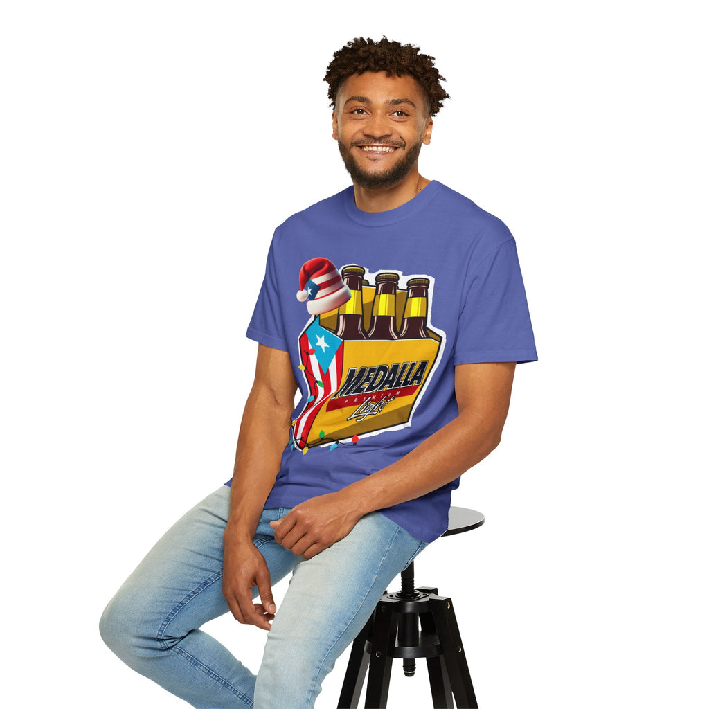 Medalla Light Beer T-Shirt  Navidad Boricua Holiday Tee Puerto Rico’s Navidades