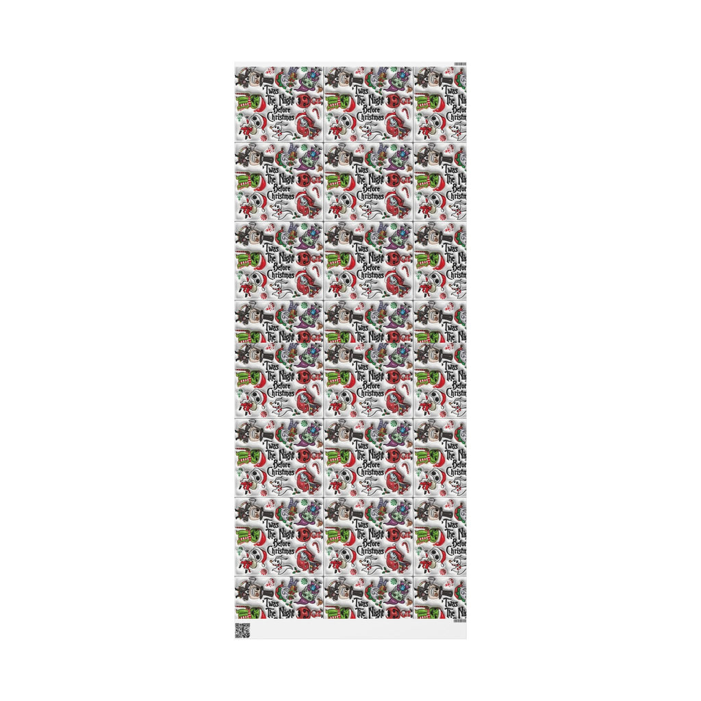 Christmas Character Wrapping Paper Roll — Cute Festive Santa & Skeleton Gift Wrap Whimsical Holiday Gift Wrap