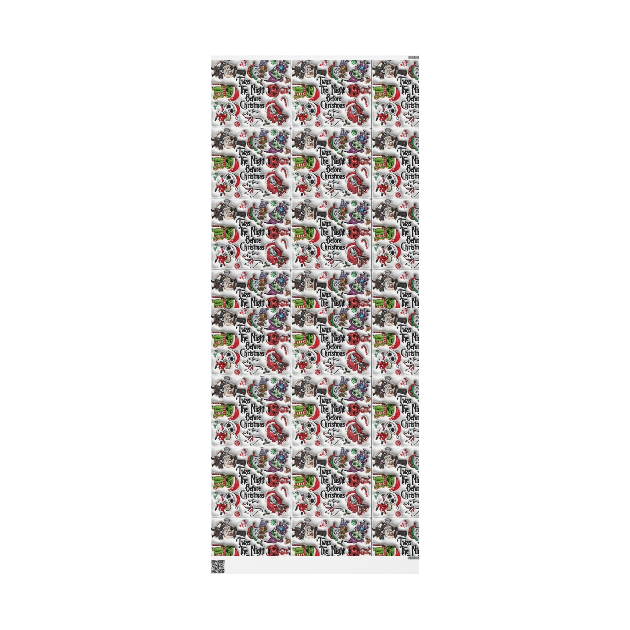 Christmas Character Wrapping Paper Roll — Cute Festive Santa & Skeleton Gift Wrap Whimsical Holiday Gift Wrap