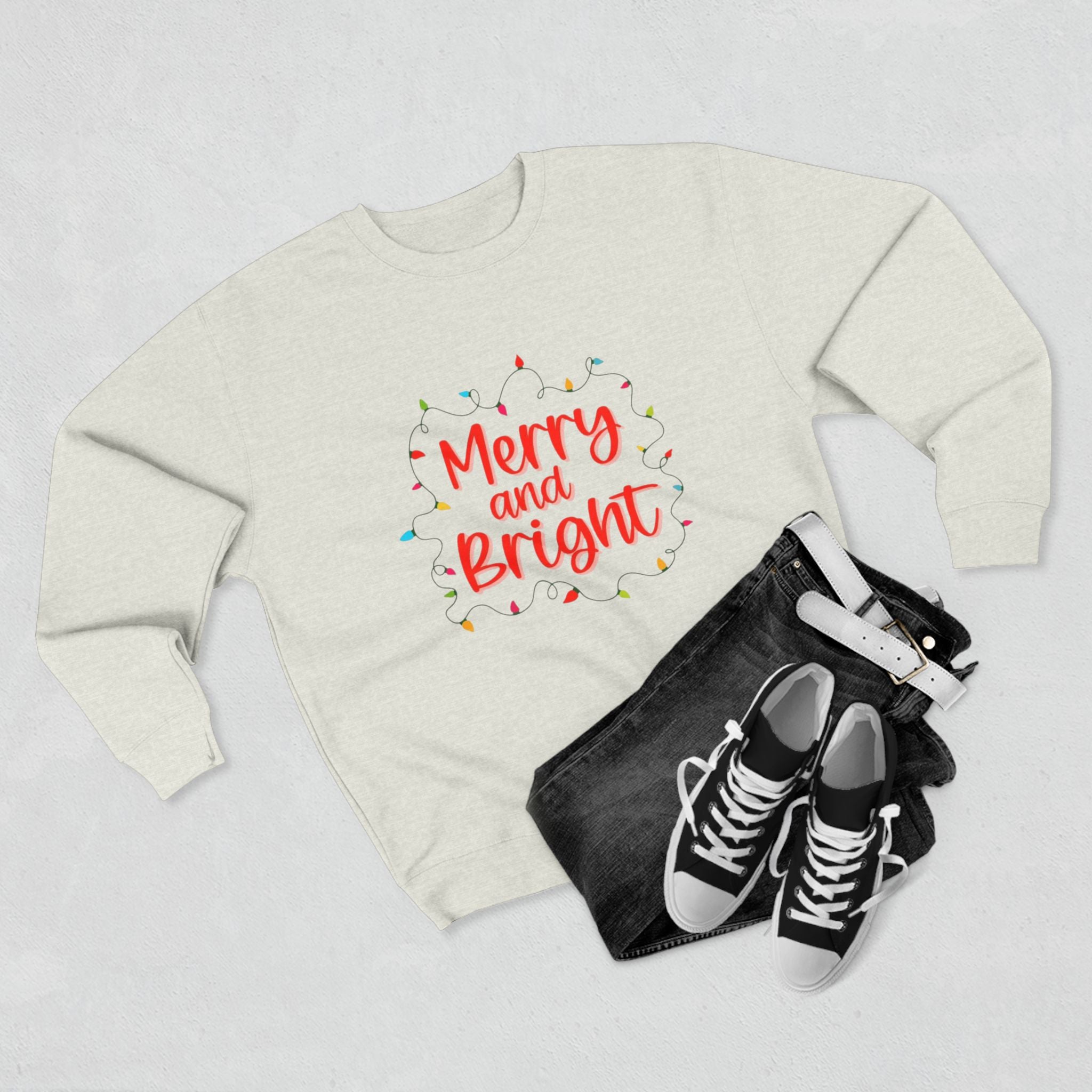 Christmas T-Shirts & Sweatshirts | Holiday Graphic Tees & Cozy Festive Wear Merry and Bright Crewneck Sweatshirt