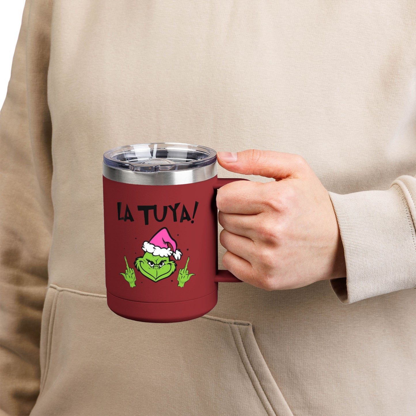 Holiday Grinch Coffee Mug Tumbler - 15oz Vaso / Taza de Acero Inoxidable – Diseño Navideño