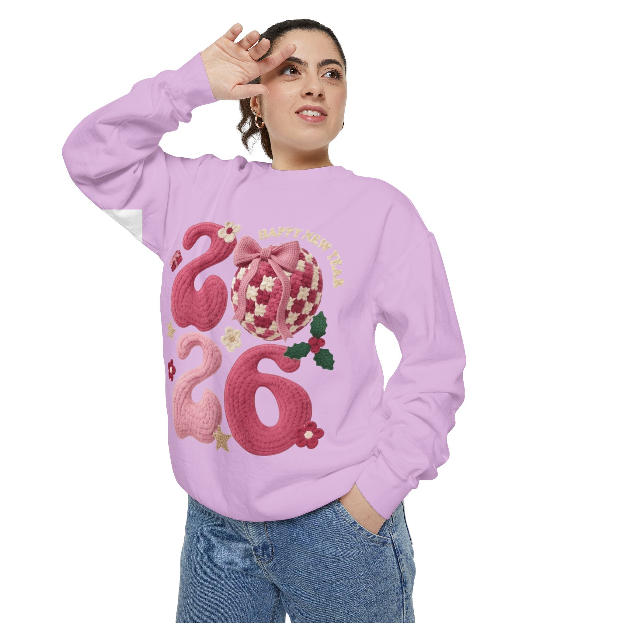Happy New Year 2026 Sweater  Pink Festive Graphic Sweatshirt