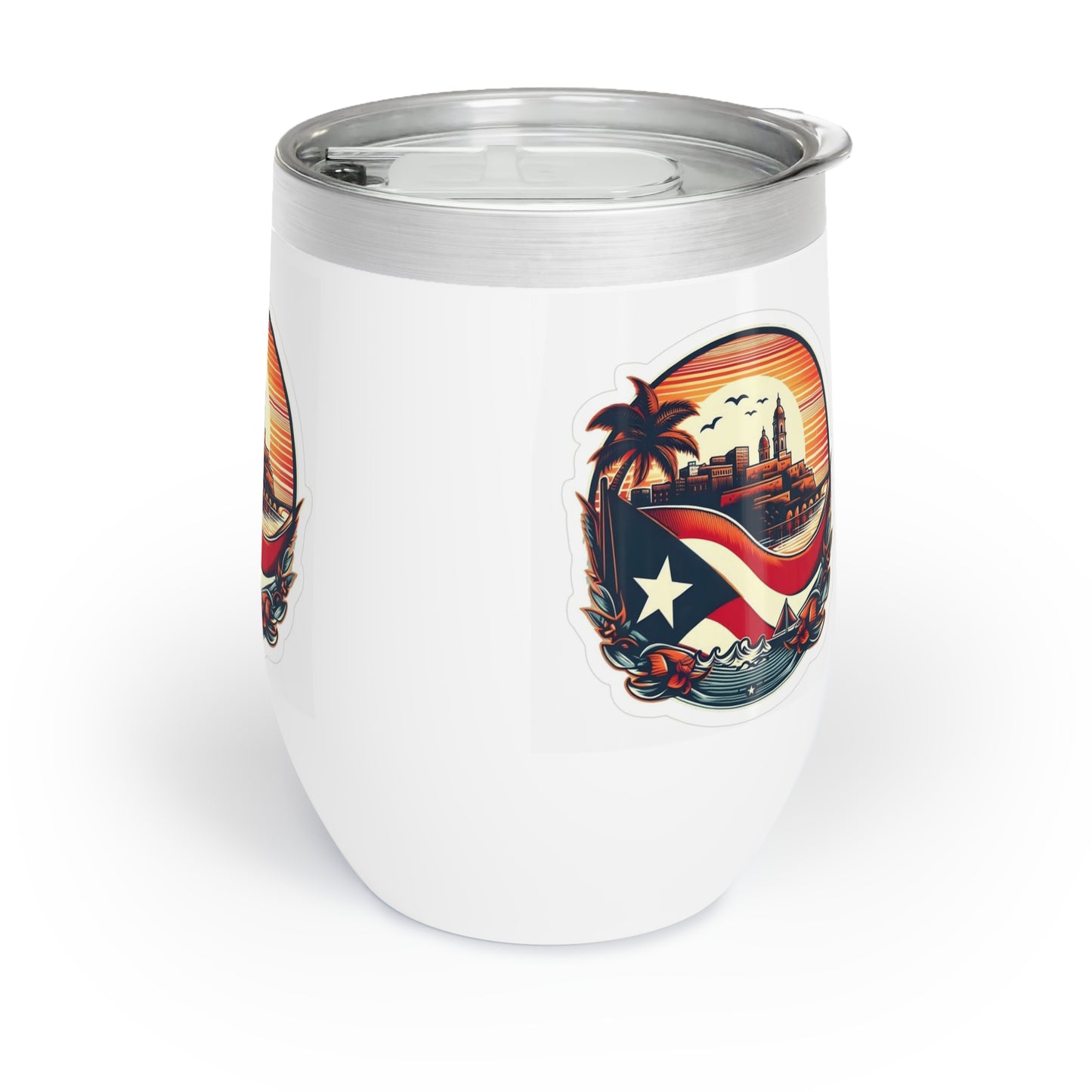 Tumbler with Puerto Rican Design, Chill Wine Tumbler for Beach Days, Gift for Wine Lovers, Travel Mug for Celebrations, Outdoor Fun