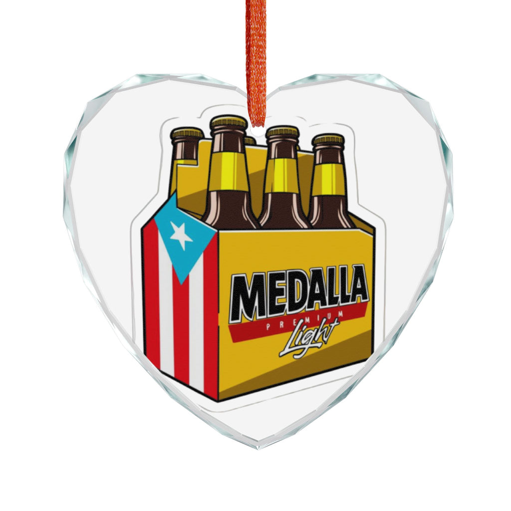 Puerto Rican glass ornament Heart-Shaped Crystal Ornament - Medalla Beer Design
