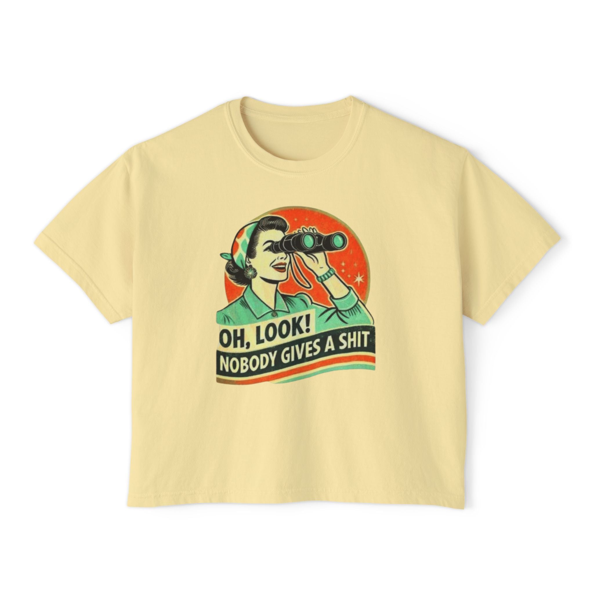 Graphic Tee — "Oh, Look! Nobody Gives a Shit" Retro Binoculars Design